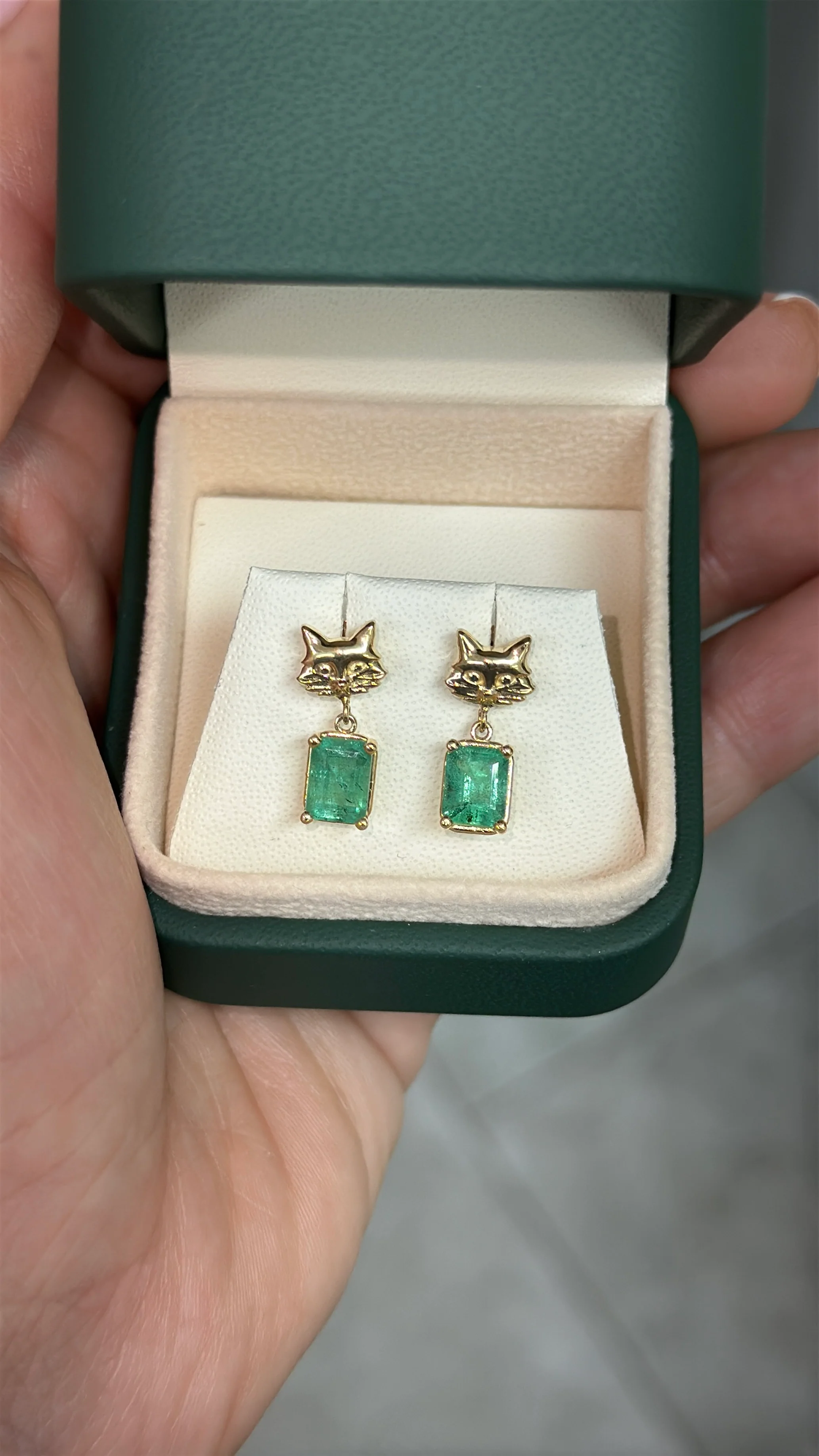 2.0tcw Crazy Cat Lady Drop & Dangle Emerald Earrings 14K - Image 2