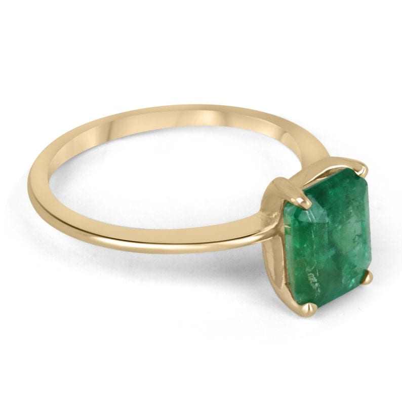2.10cts 14K Gold 4 Prong Natural Real Emerald Solitaire Right Hand Ring - Image 2