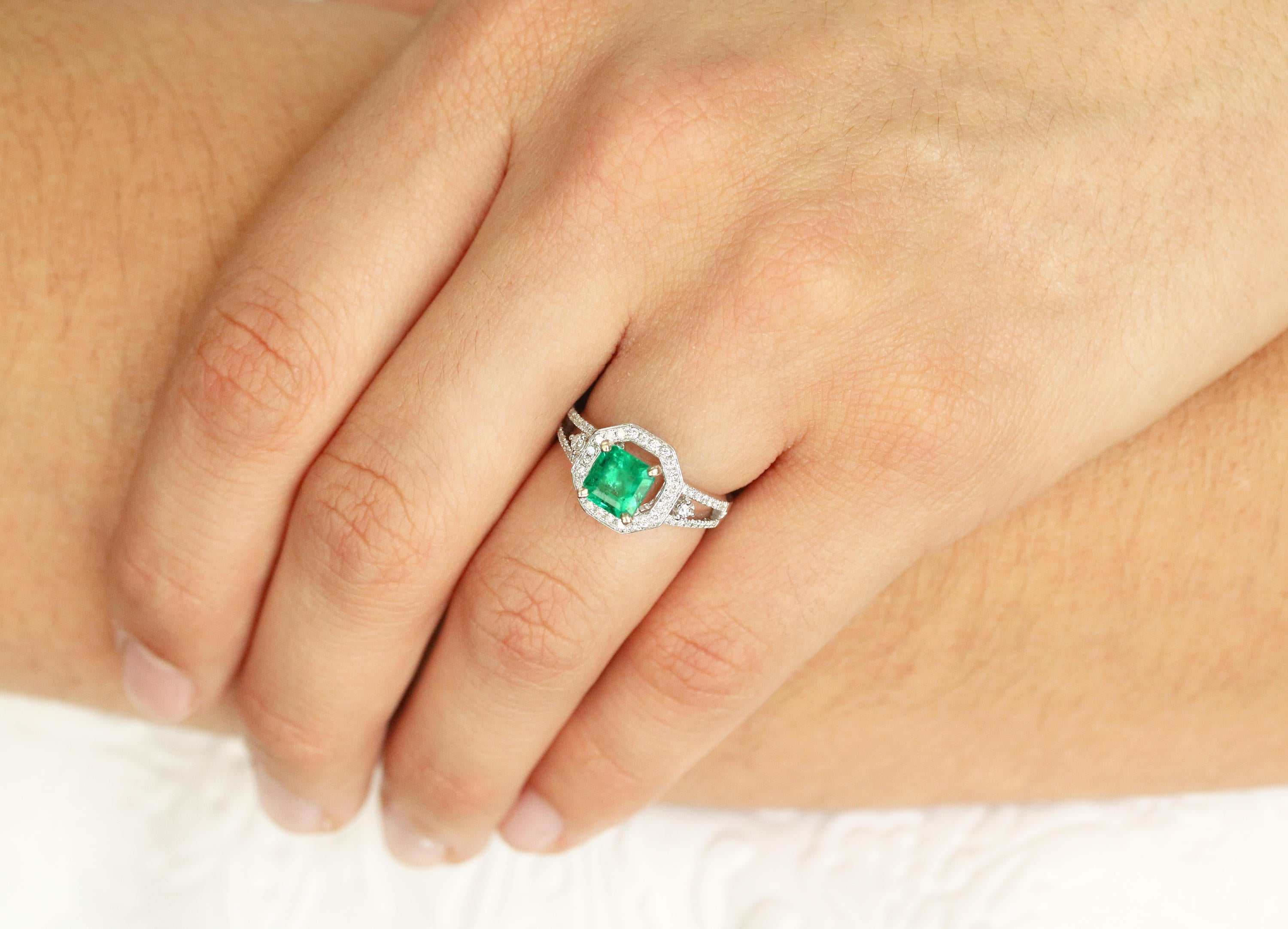 2.17tcw Square Emerald & Diamond Halo Engagement Ring 14k - Image 3