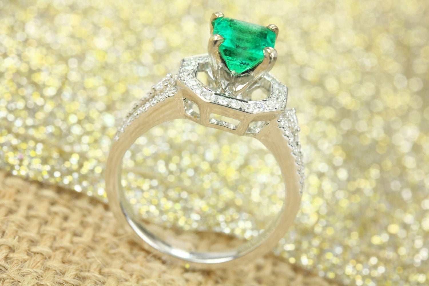 2.17tcw Square Emerald & Diamond Halo Engagement Ring 14k - Image 5