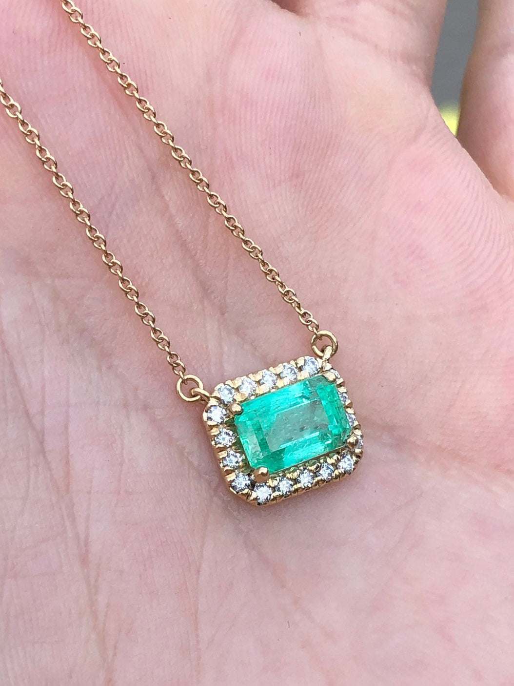 2.20tcw East to West Colombian Emerald & Diamond Stationary Necklace 14K - Image 5