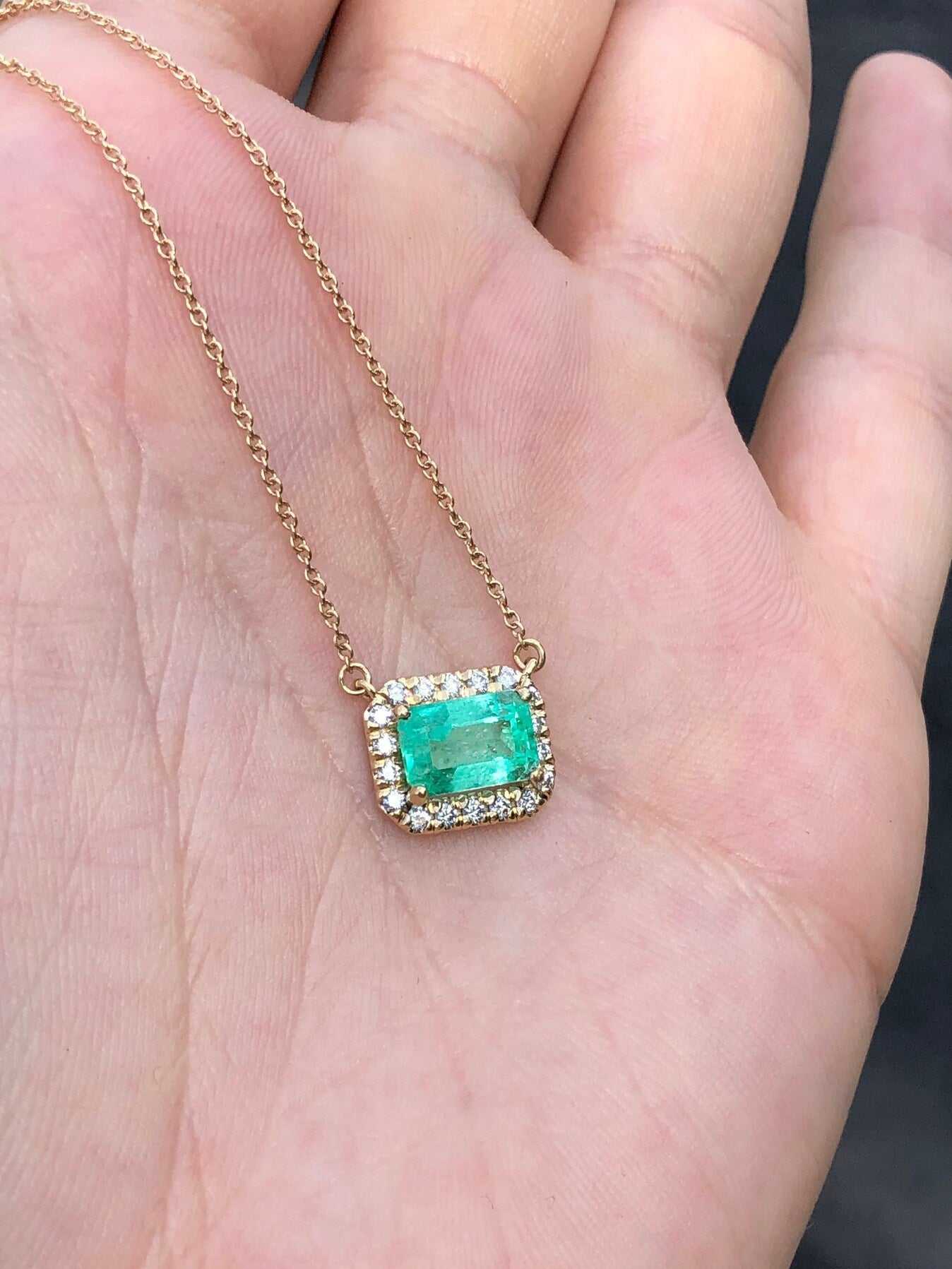 2.20tcw East to West Colombian Emerald & Diamond Stationary Necklace 14K - Image 6