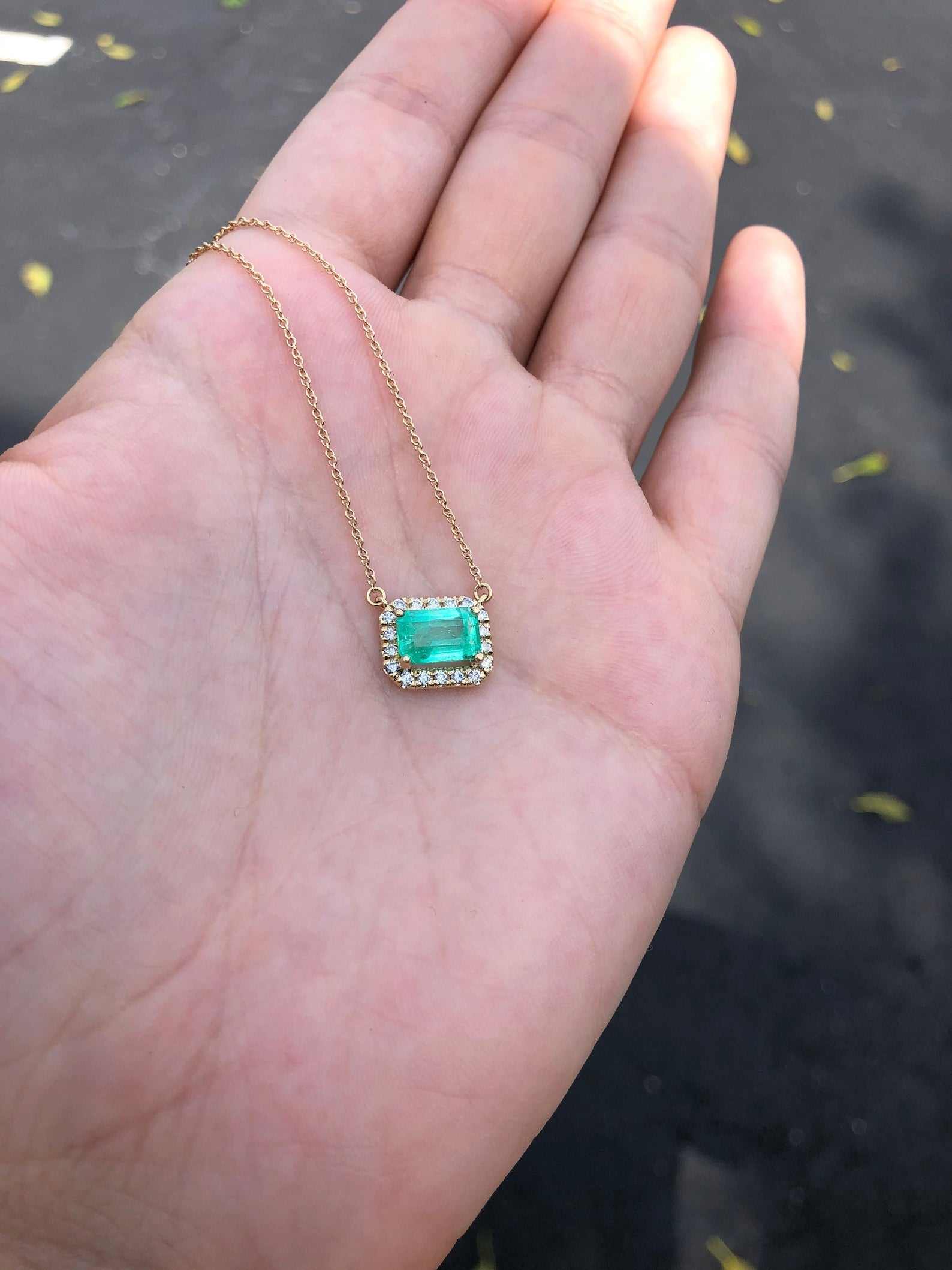 2.20tcw East to West Colombian Emerald & Diamond Stationary Necklace 14K - Image 7