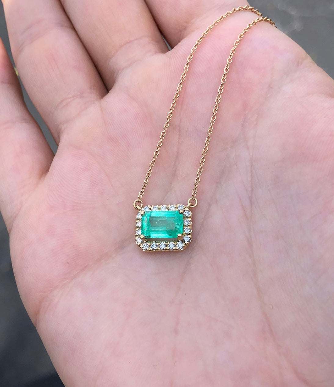 2.20tcw East to West Colombian Emerald & Diamond Stationary Necklace 14K - Image 8