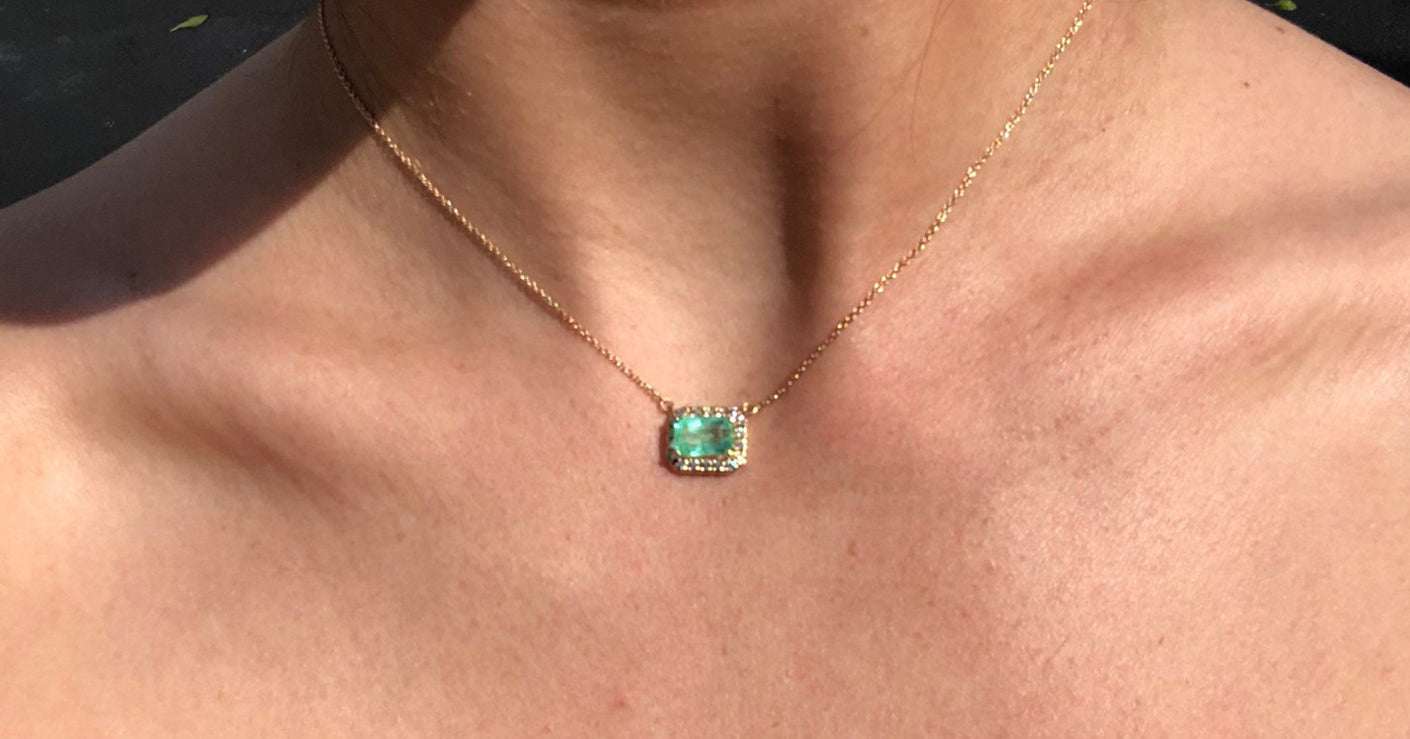 2.20tcw East to West Colombian Emerald & Diamond Stationary Necklace 14K - Image 9