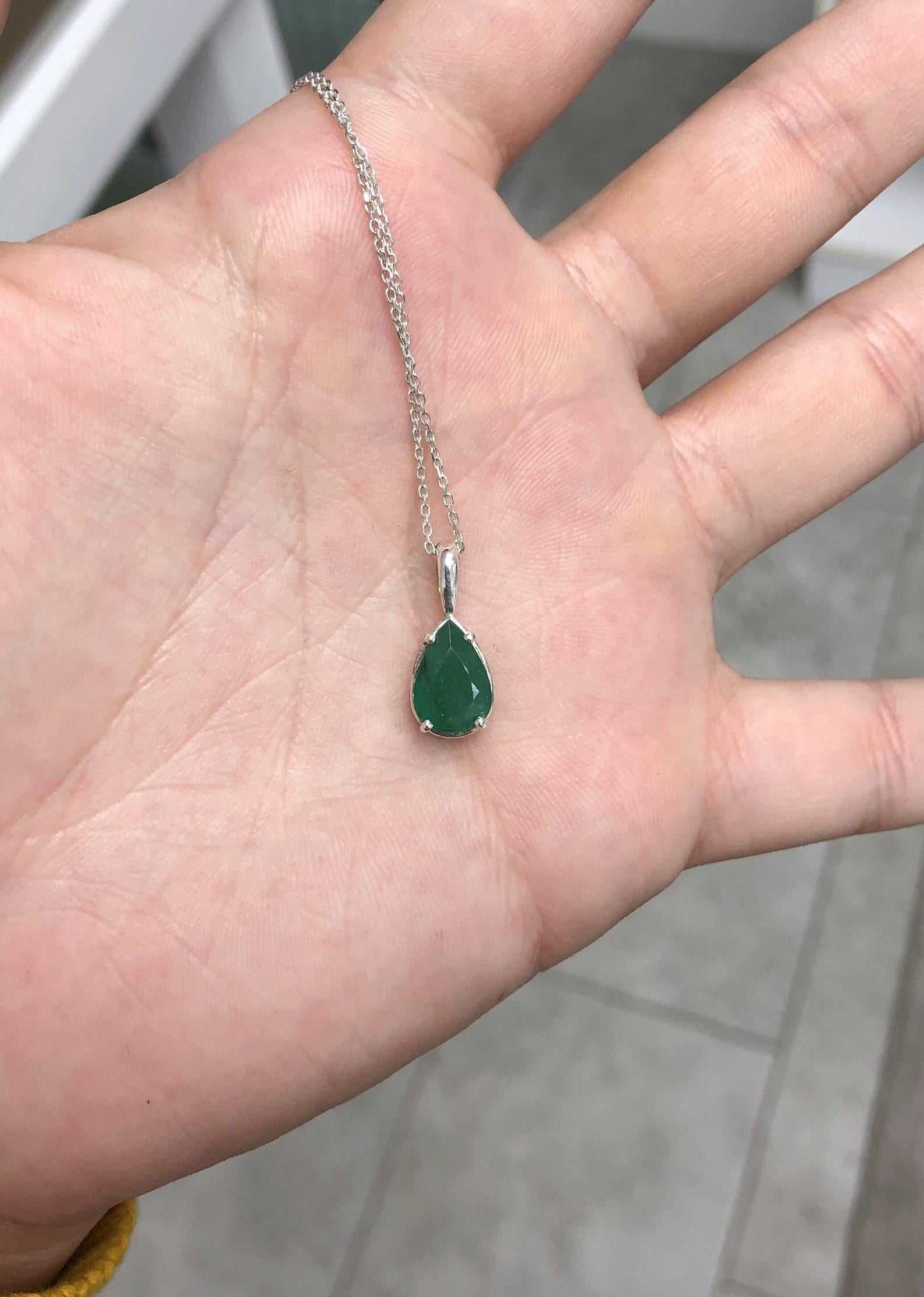 2.27 Carat Earth Mined Emerald Teardrop Pear Silver Necklace - Image 5