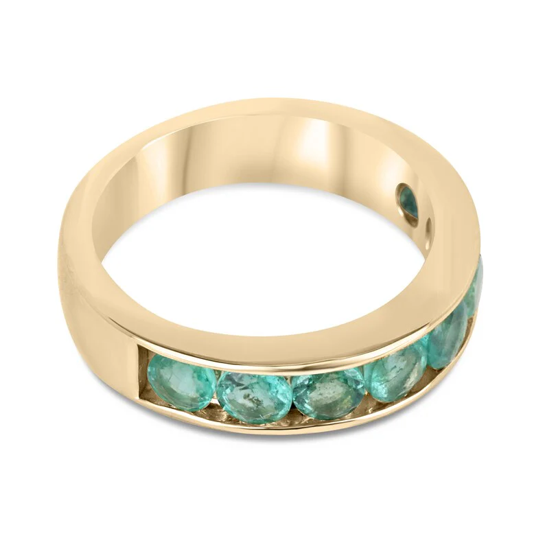 2.30tcw 14K Gold Round Cut Emerald Channel 5.3mm Unisex Engagement Band Ring - Image 2