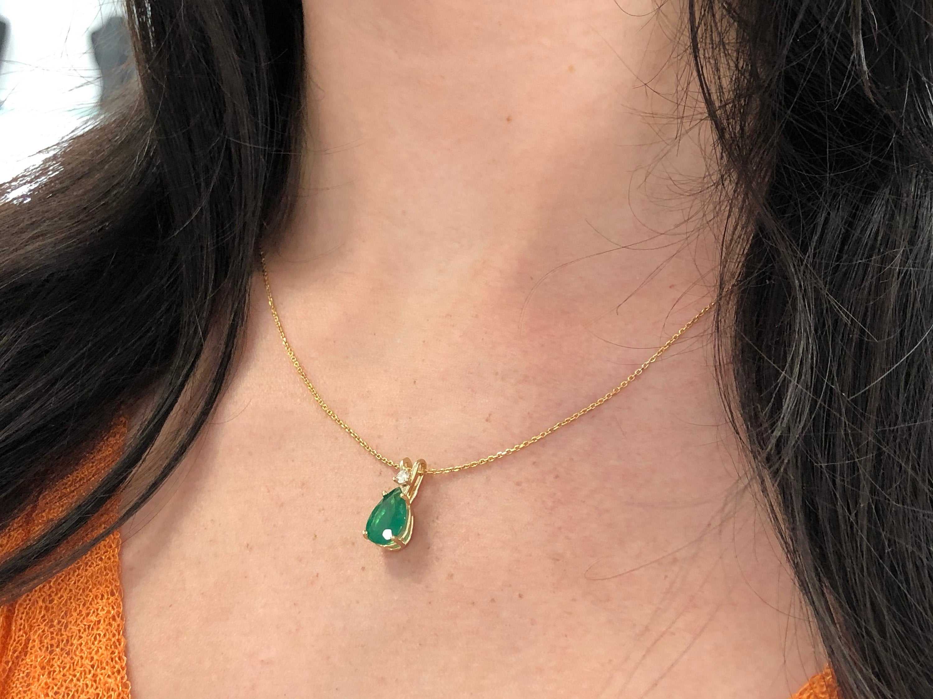 2.40tcw Natural Emerald & Diamond Accent Pear Pendant 14K - Image 6