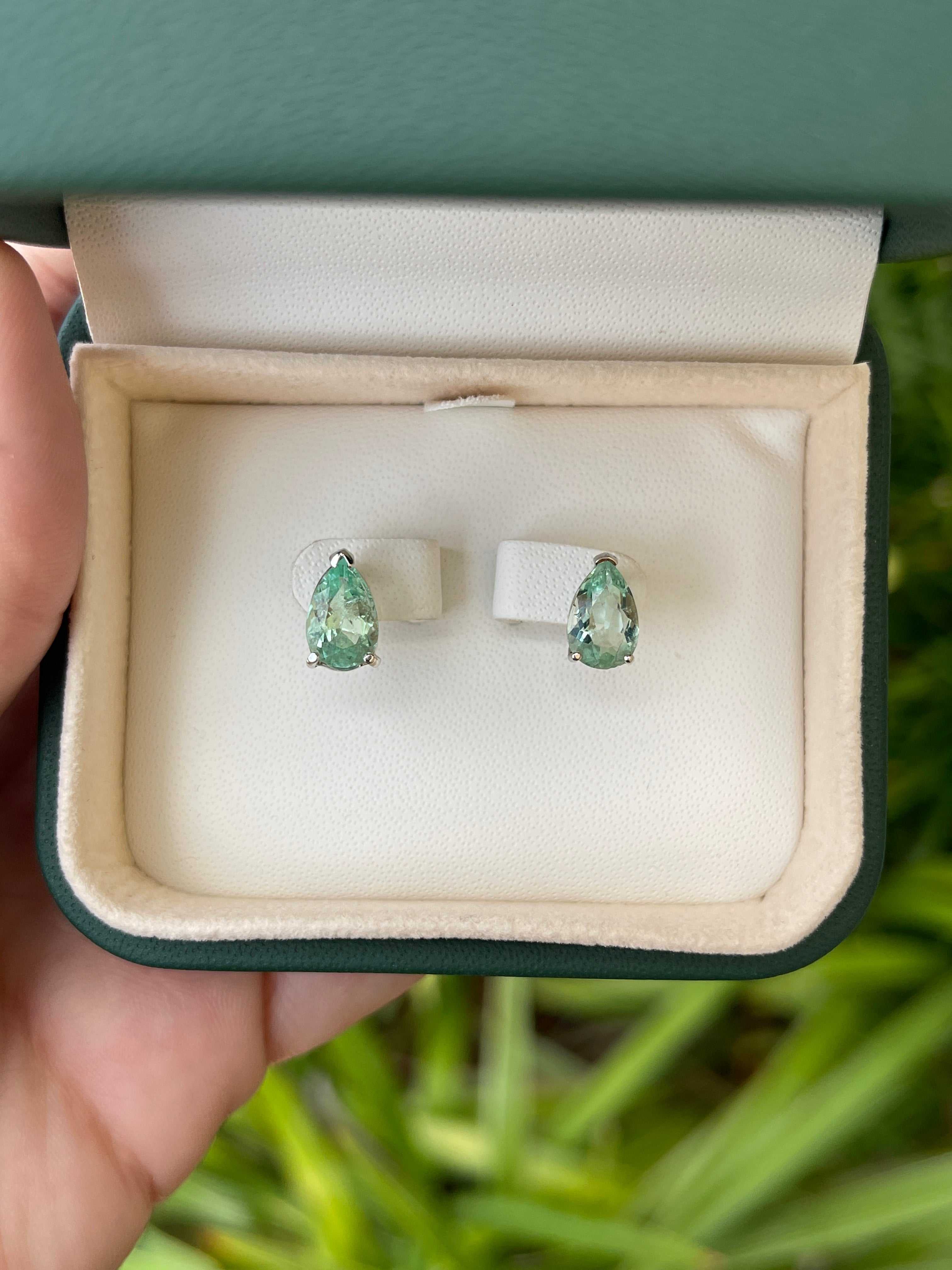 2.50tcw Light Green Emerald Tear Drop Solitaire Stud Earrings 14K - Image 4