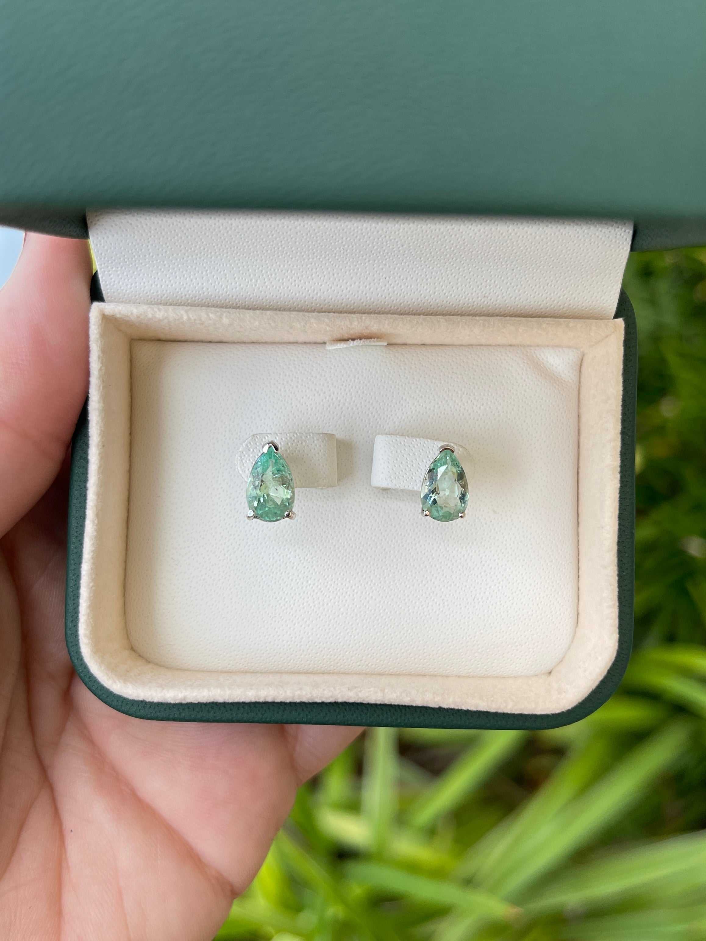 2.50tcw Light Green Emerald Tear Drop Solitaire Stud Earrings 14K - Image 7