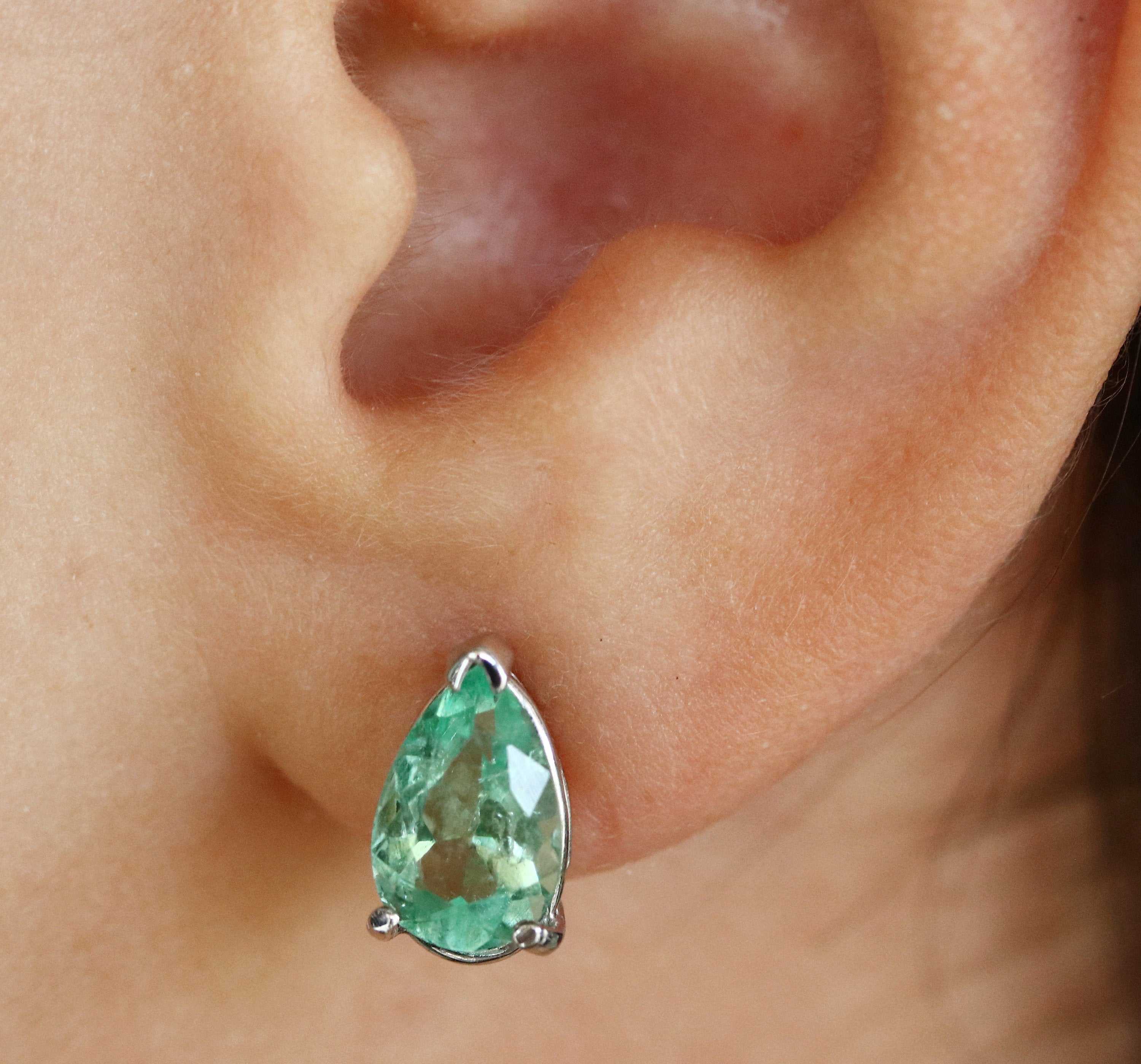 2.50tcw Light Green Emerald Tear Drop Solitaire Stud Earrings 14K - Image 8