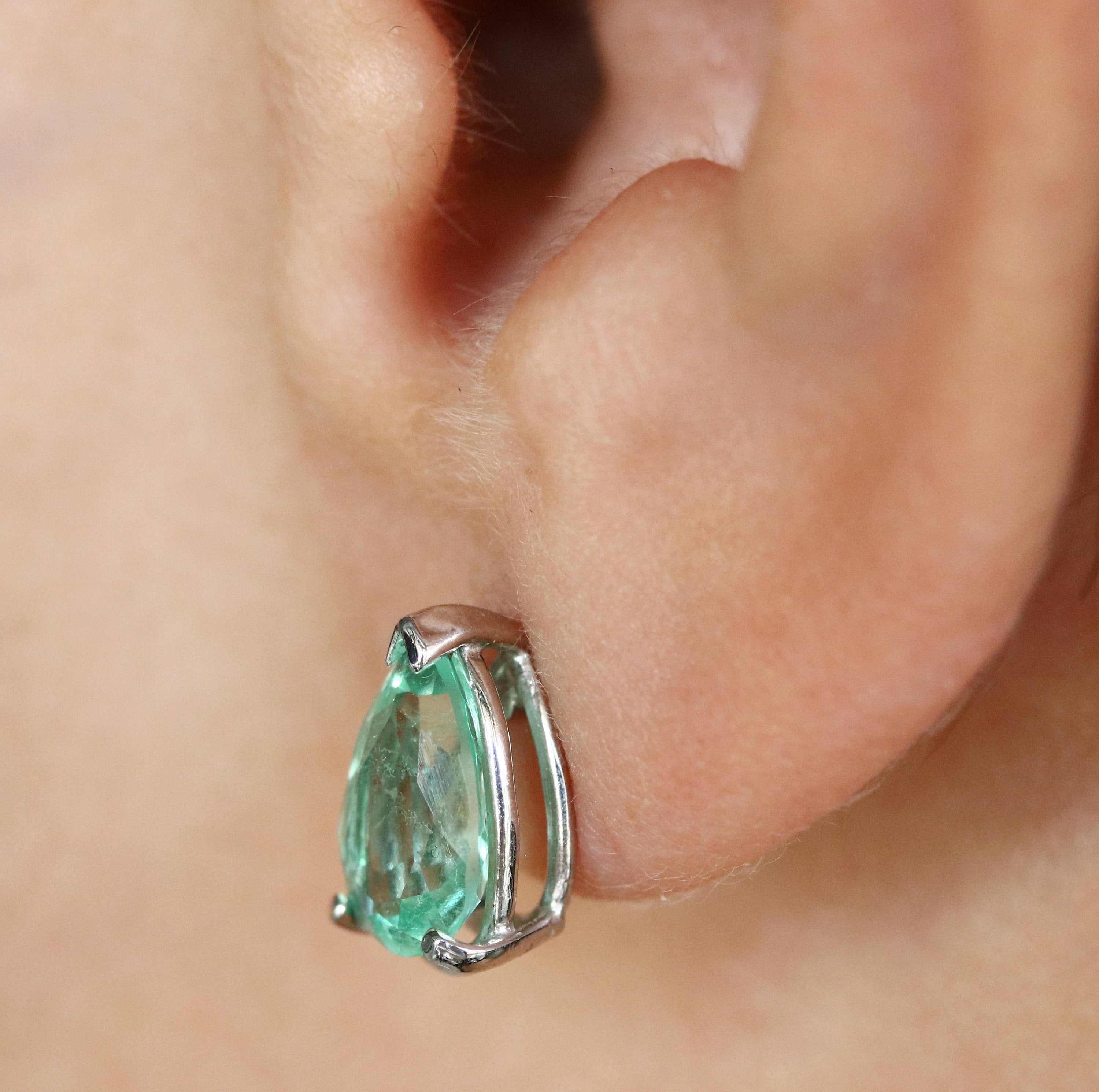 2.50tcw Light Green Emerald Tear Drop Solitaire Stud Earrings 14K - Image 9
