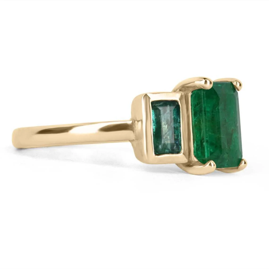 2.65tcw Dark Rich Green Emerald and Emerald Accent Gold Prong & Bezel Ring 14K - Image 2