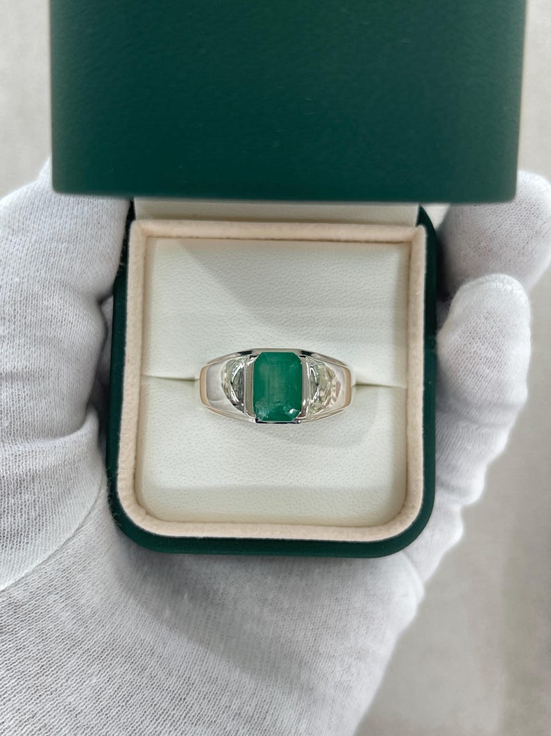 2.75 Carat Natural Emerald Cut Half Bezel Channel Solitaire Men's Ring Silver 925 - Image 6