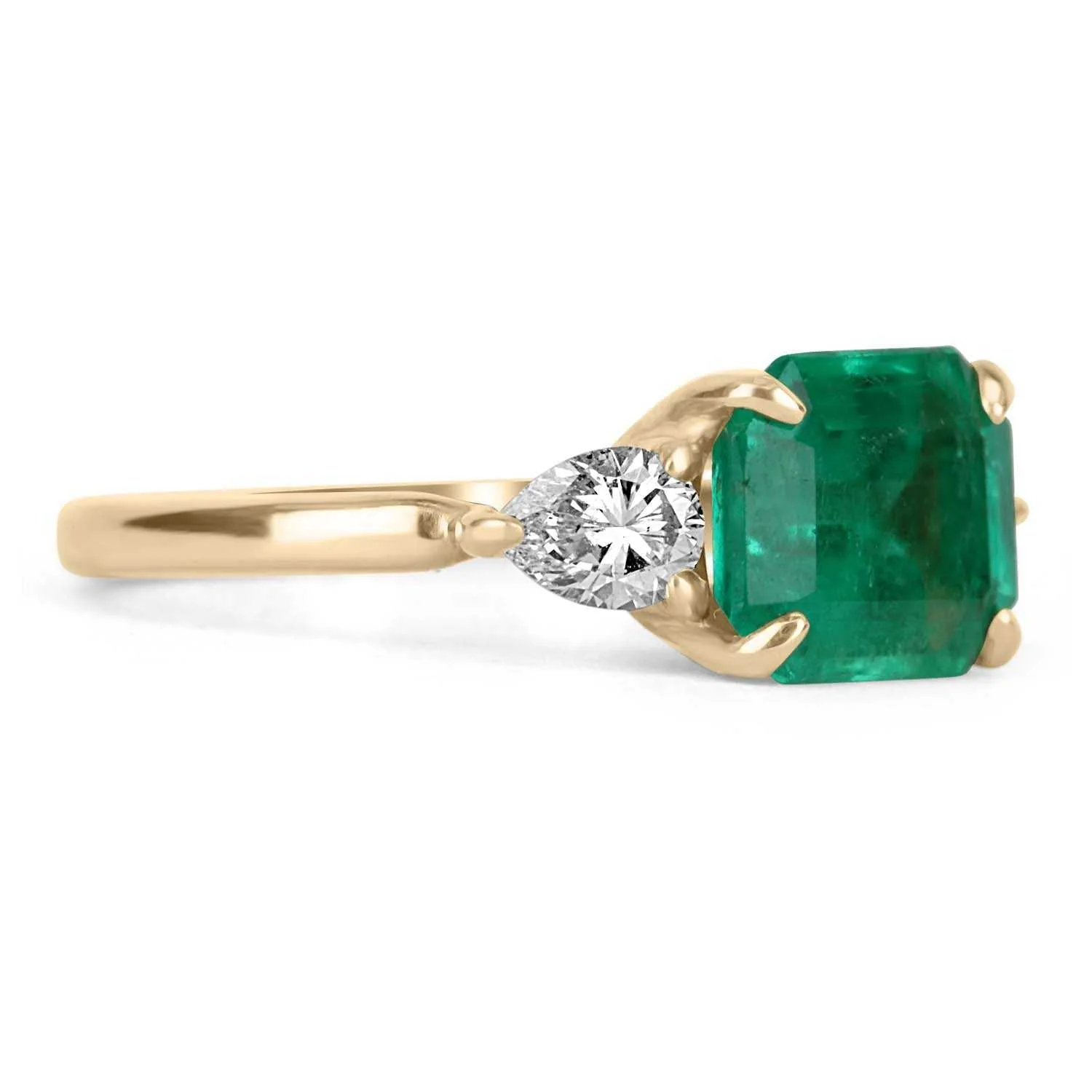 2.77tcw Natural Colombian Emerald & Diamond Pear Cut Three Stone Ring 18K - Image 2