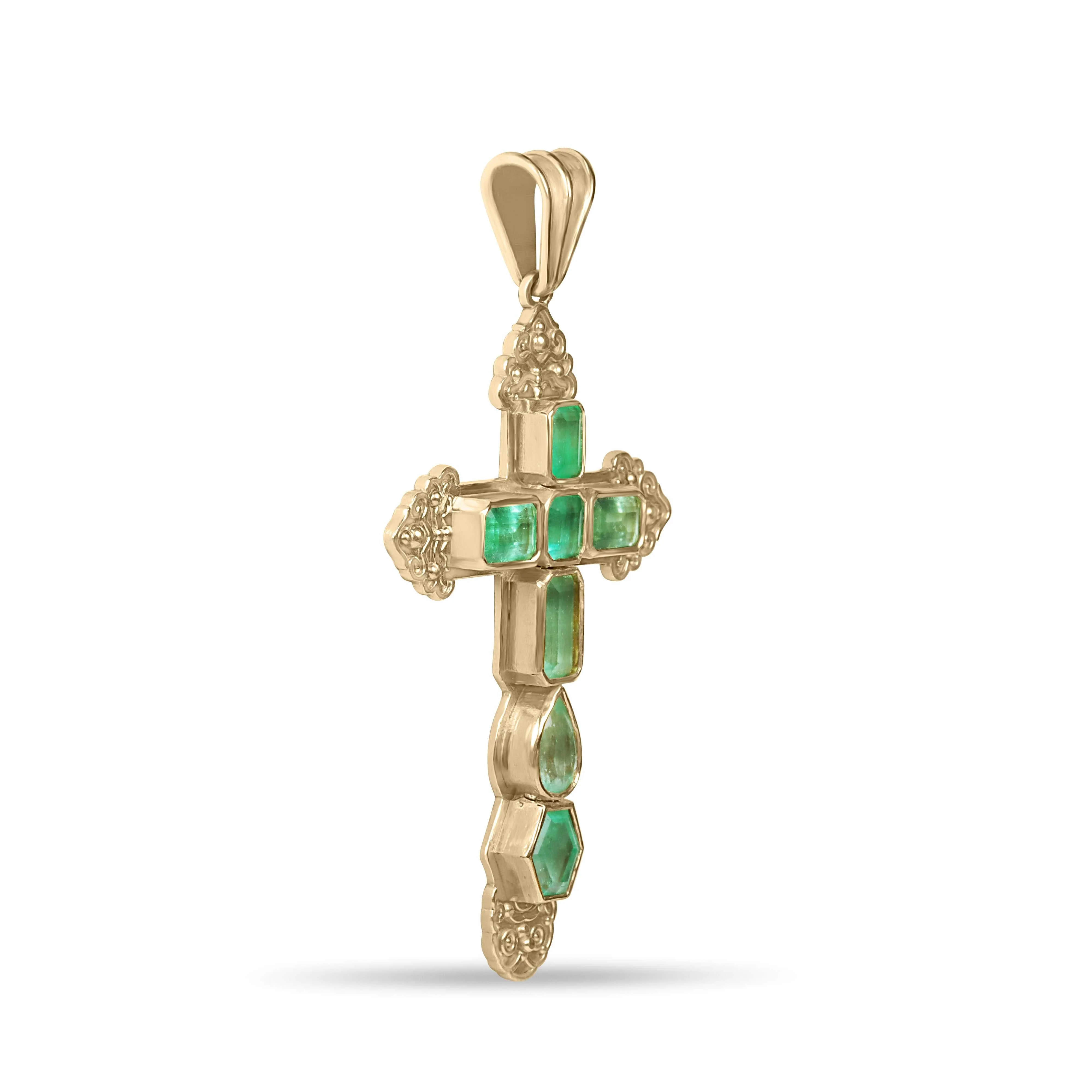 24.55TCW Massive Natural Colombian Emerald Pre Columbian Cross Sterling Silver with Gold Plate - Image 2