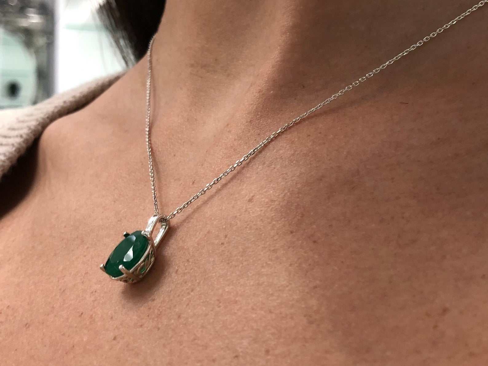 3.0 Carat Rich Dark Green Oval Emerald Sterling Silver Necklace 925 - Image 6