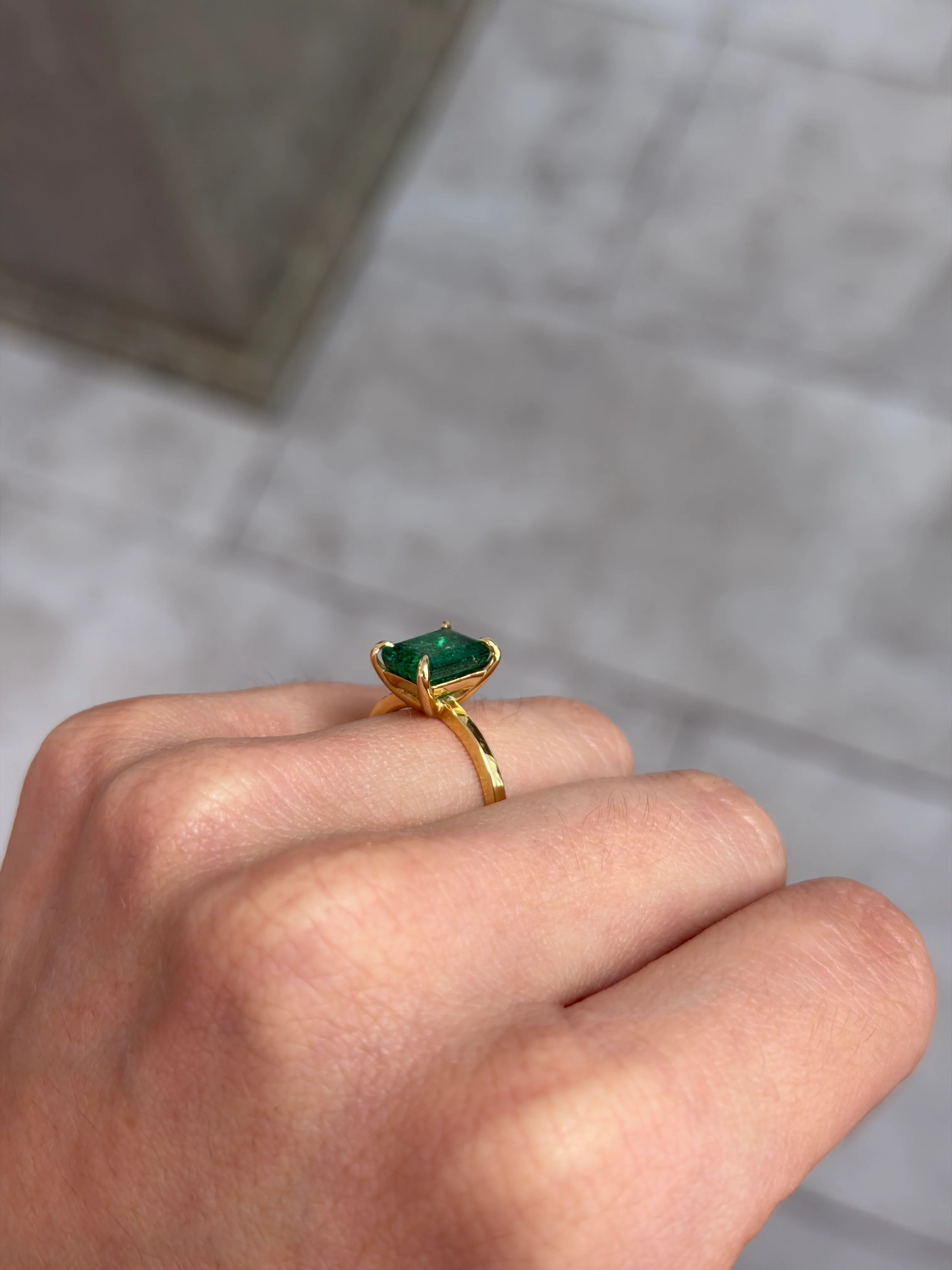 3.30tcw 14K Natural Emerald & Diamond Convertible Three Stone Engagement Ring - Image 8