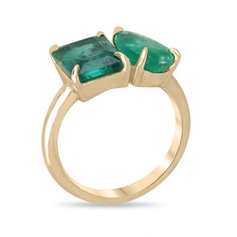 3.33tcw 14K Emerald Pear Cut Two-Stone Toi et Moi Ring - Emerald Stacking - Image 2