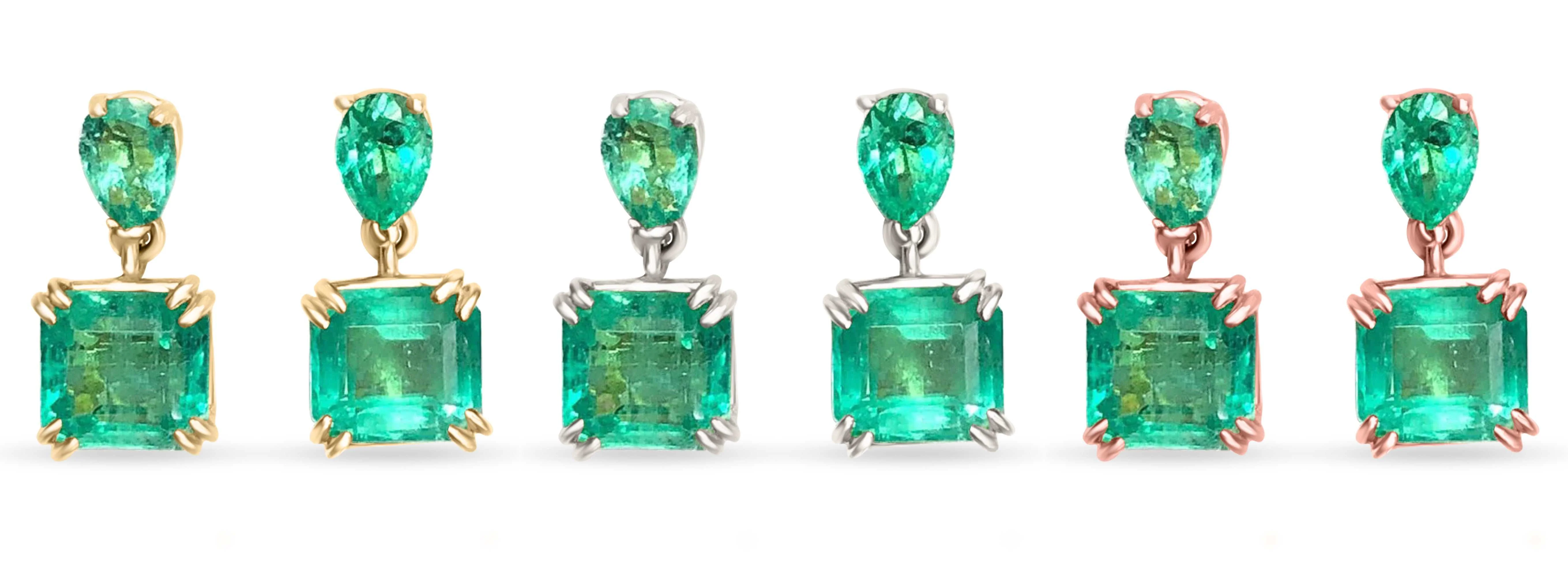 3.40tcw Classy Emerald Emerald & Pear Cut Dangle Earrings 14K - Image 2