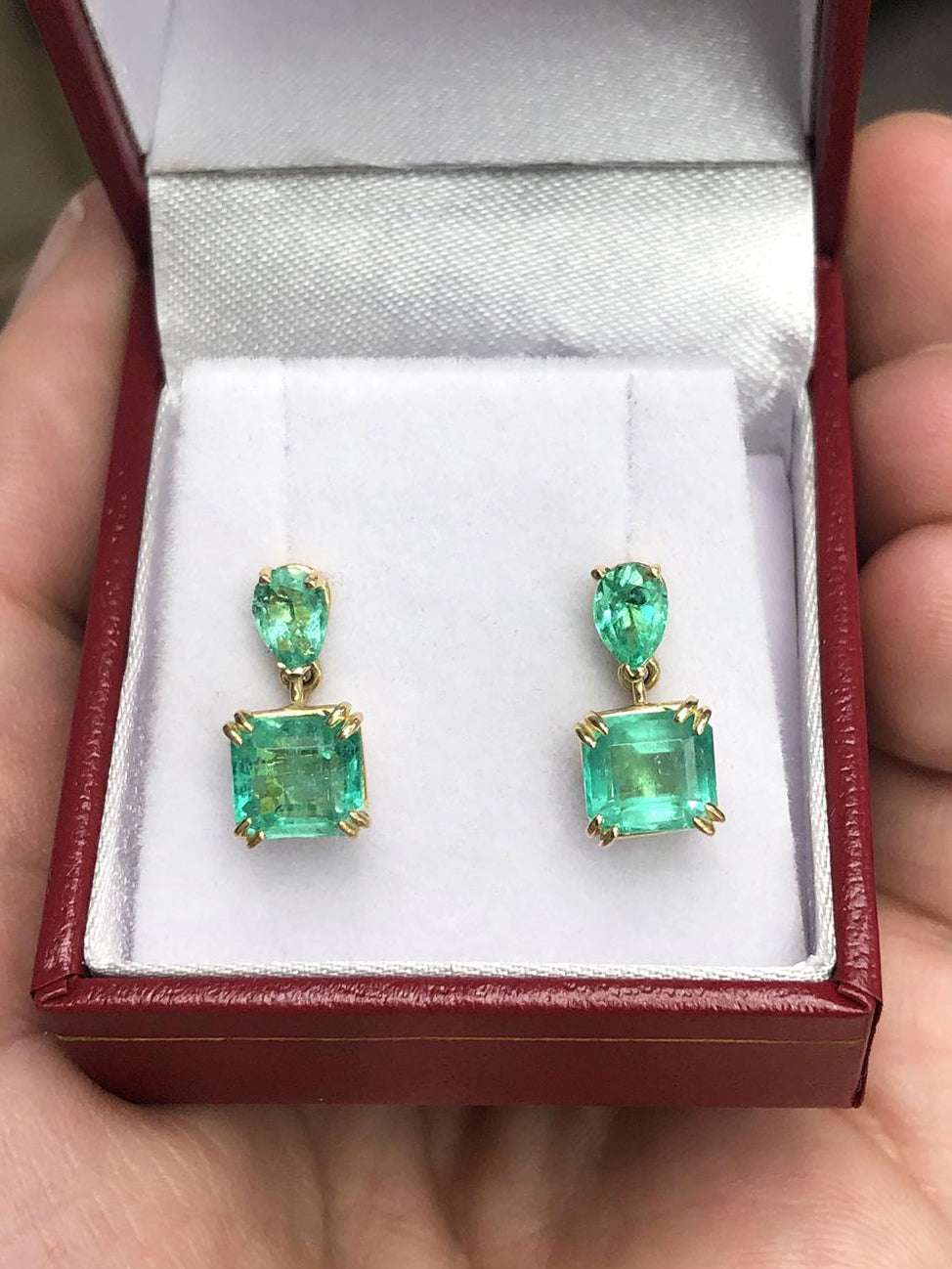 3.40tcw Classy Emerald Emerald & Pear Cut Dangle Earrings 14K - Image 3