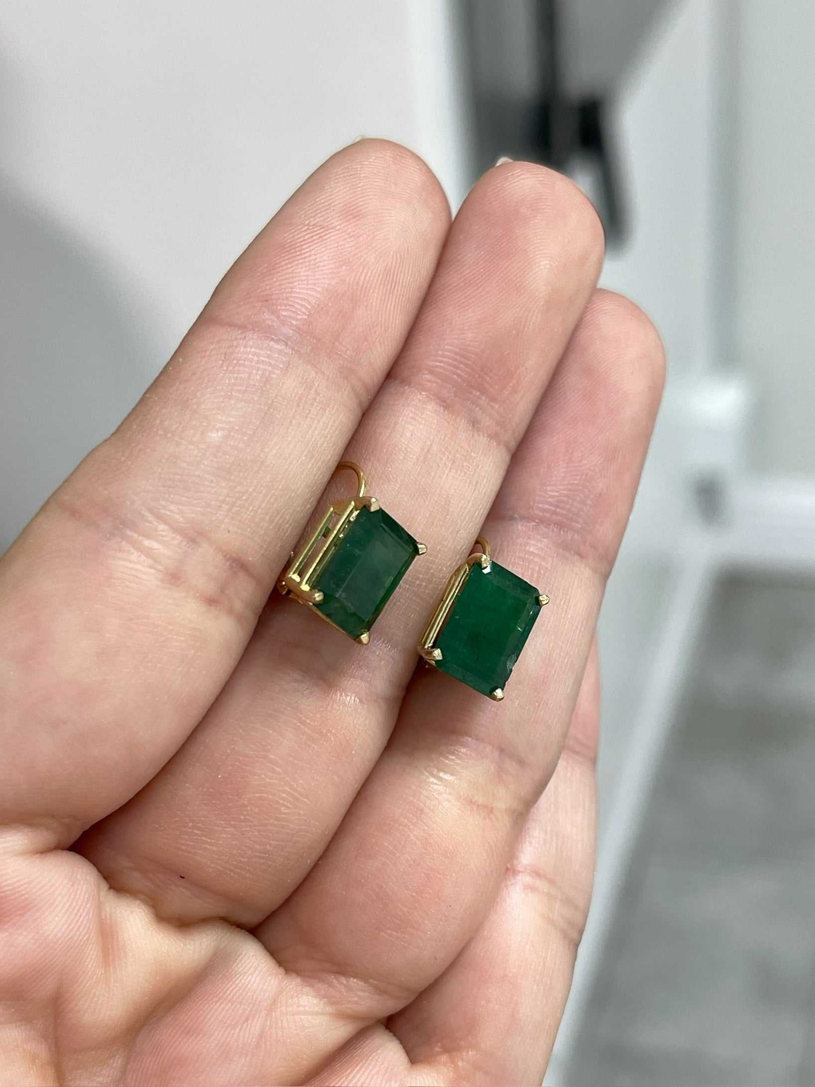 3.43tcw Classic Dark Green Natural Emerald Lever back Dangle Earrings 14K - Image 5