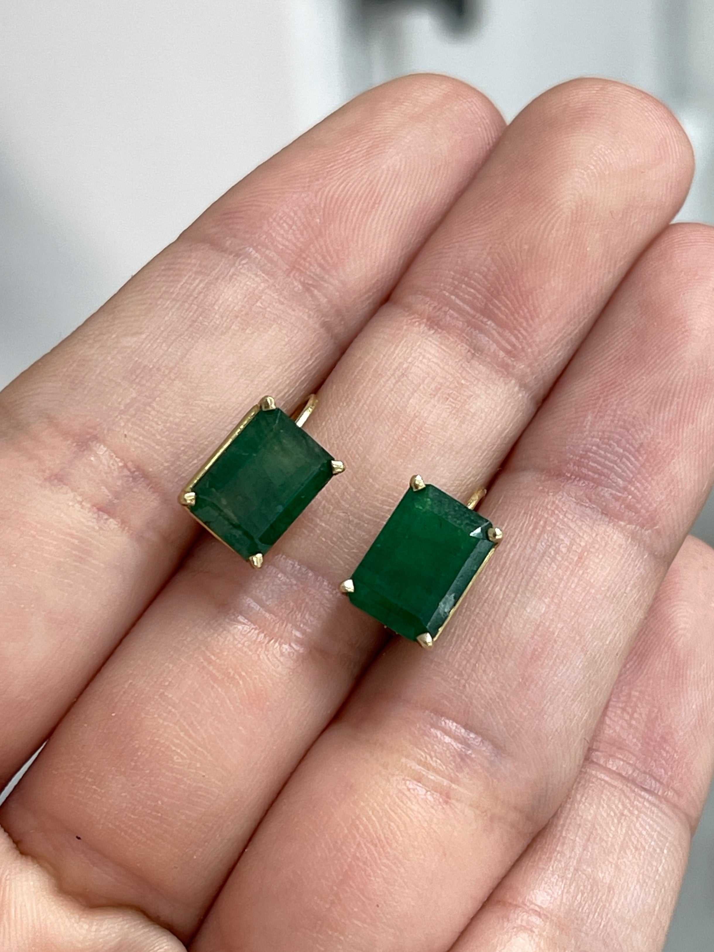 3.43tcw Classic Dark Green Natural Emerald Lever back Dangle Earrings 14K - Image 8