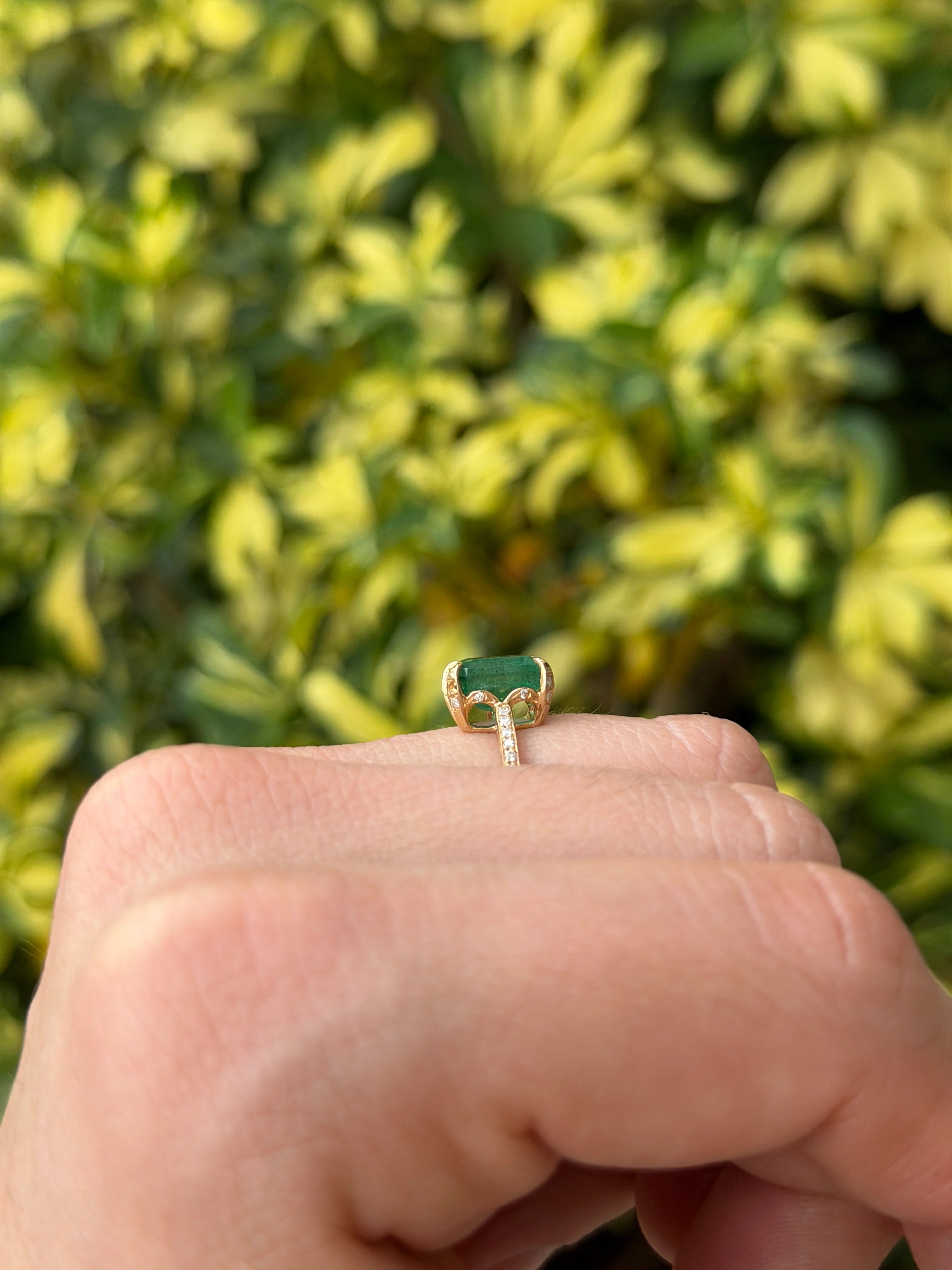 3.50tcw 14K Natural Emerald & Hidden Diamond Halo + Shank Engagement Ring - Image 8