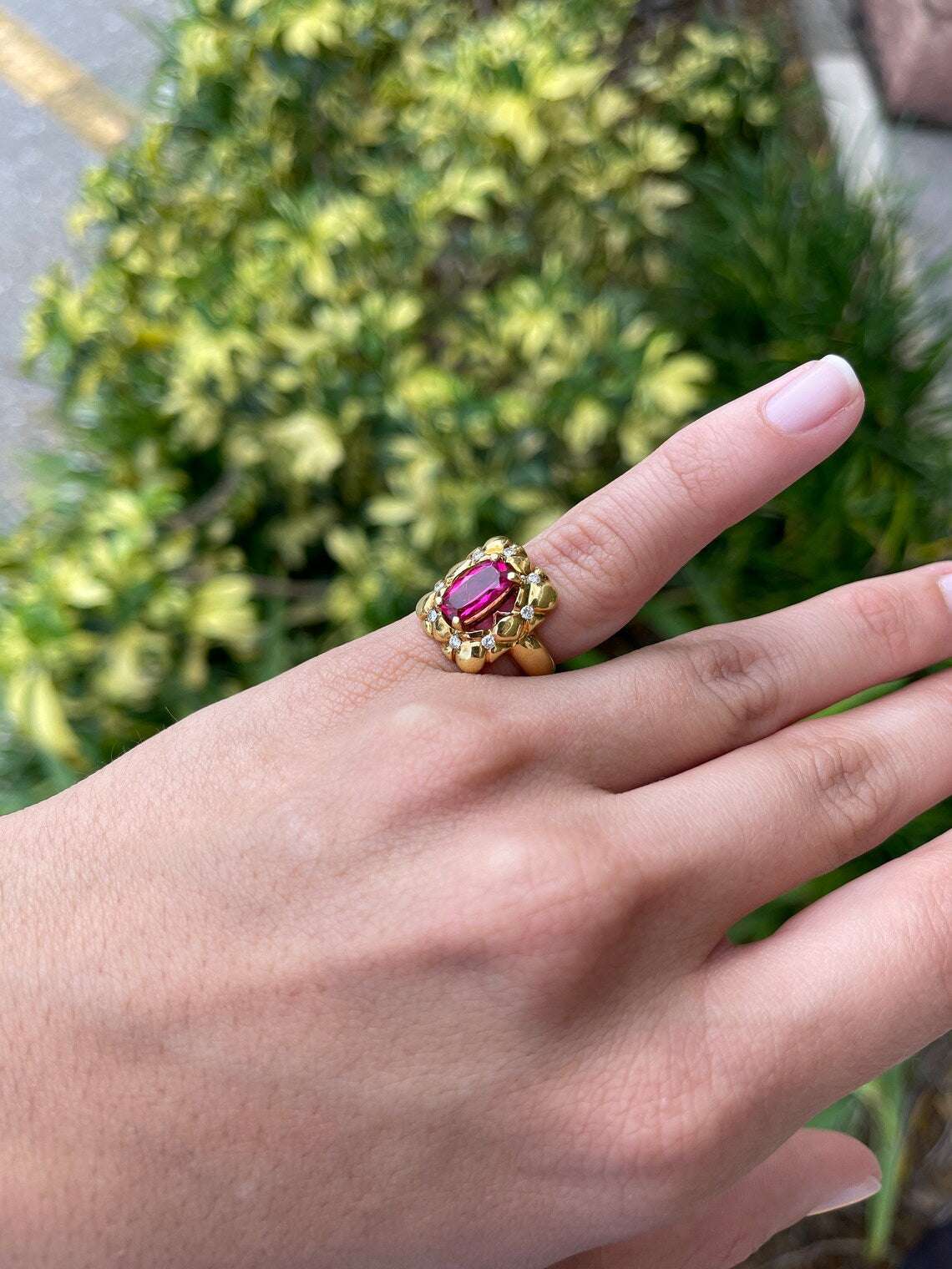 3.60tcw 18K Exquisite Natural Convex EC Rubellite & Diamond Cocktail Ring - Image 4