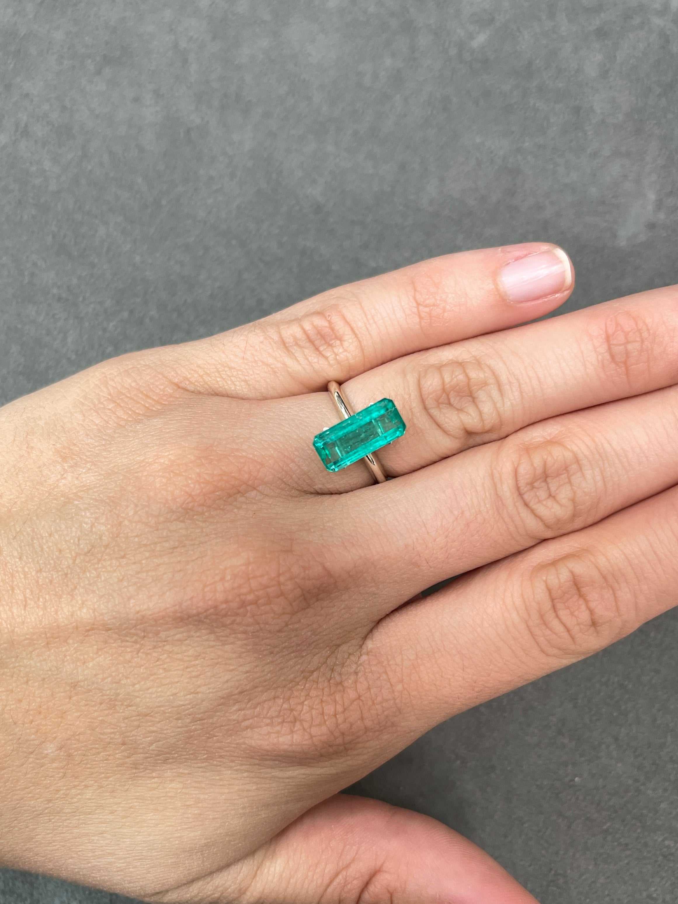 3.68 Carat Bluish Green Natural Loose Colombian Emerald-Elongated Emerald Cut - Image 6