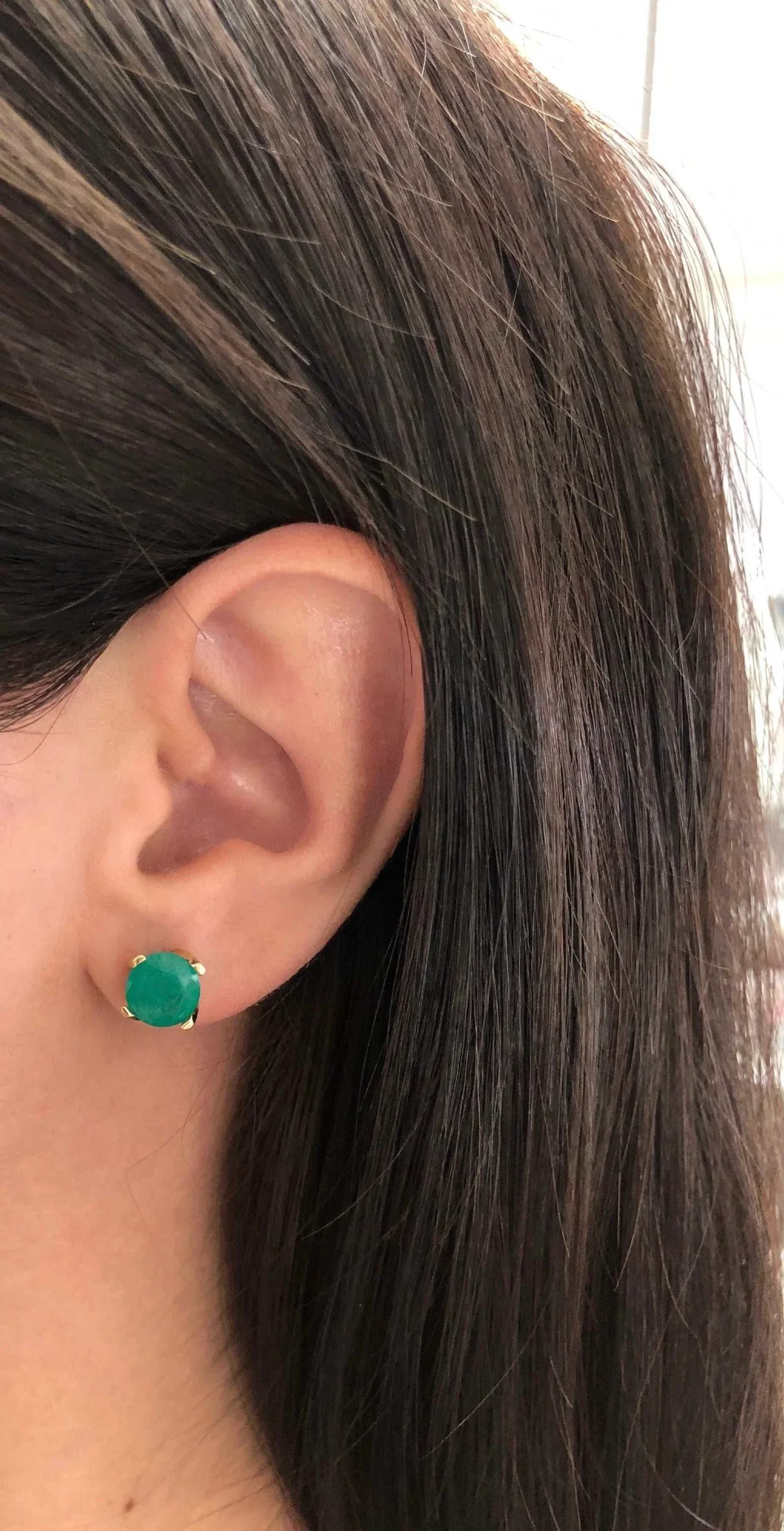 3.75tcw Round classic Stud basket Emerald Earrings 14K - Image 3
