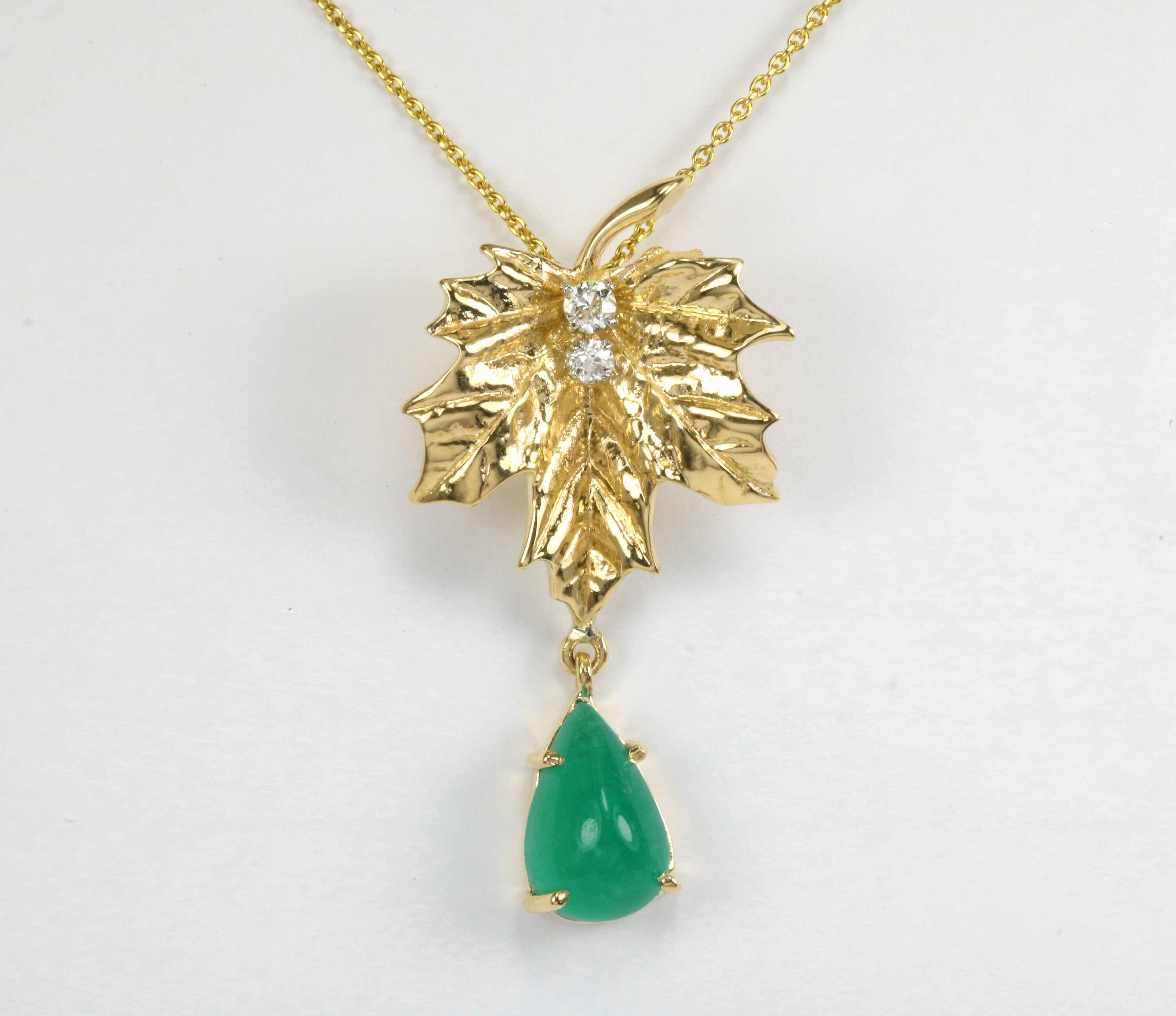 4.05tcw Maple Leaf Emerald & Diamond 14K Unique Drop Pendant - Image 5