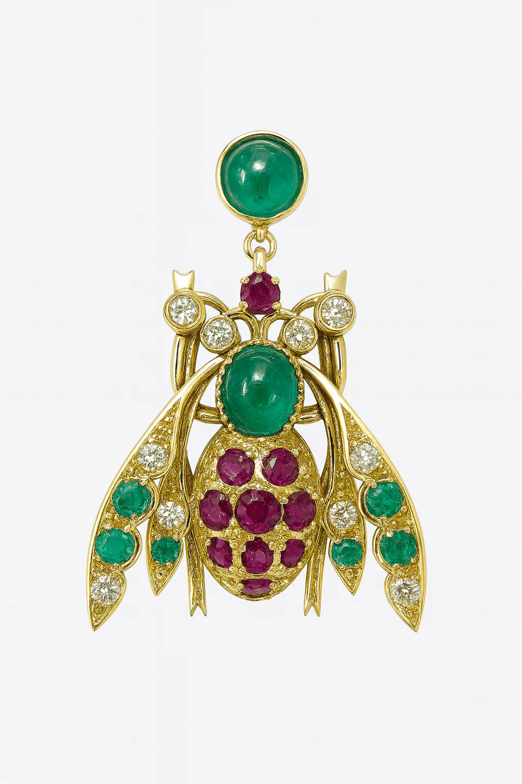 4.14tcw Emerald Ruby Diamond Bug Bee Insect Pendant 14K