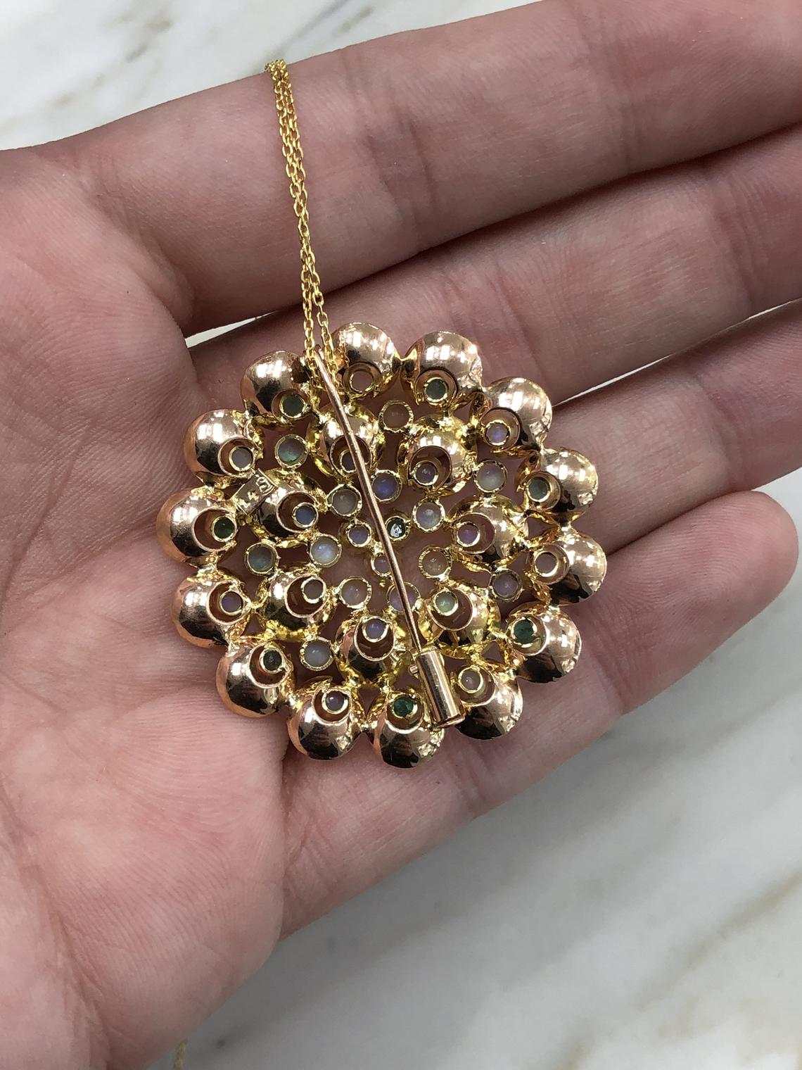 4.50tcw Opal & Emerald Flower Pendant/Pin 14K - Image 9