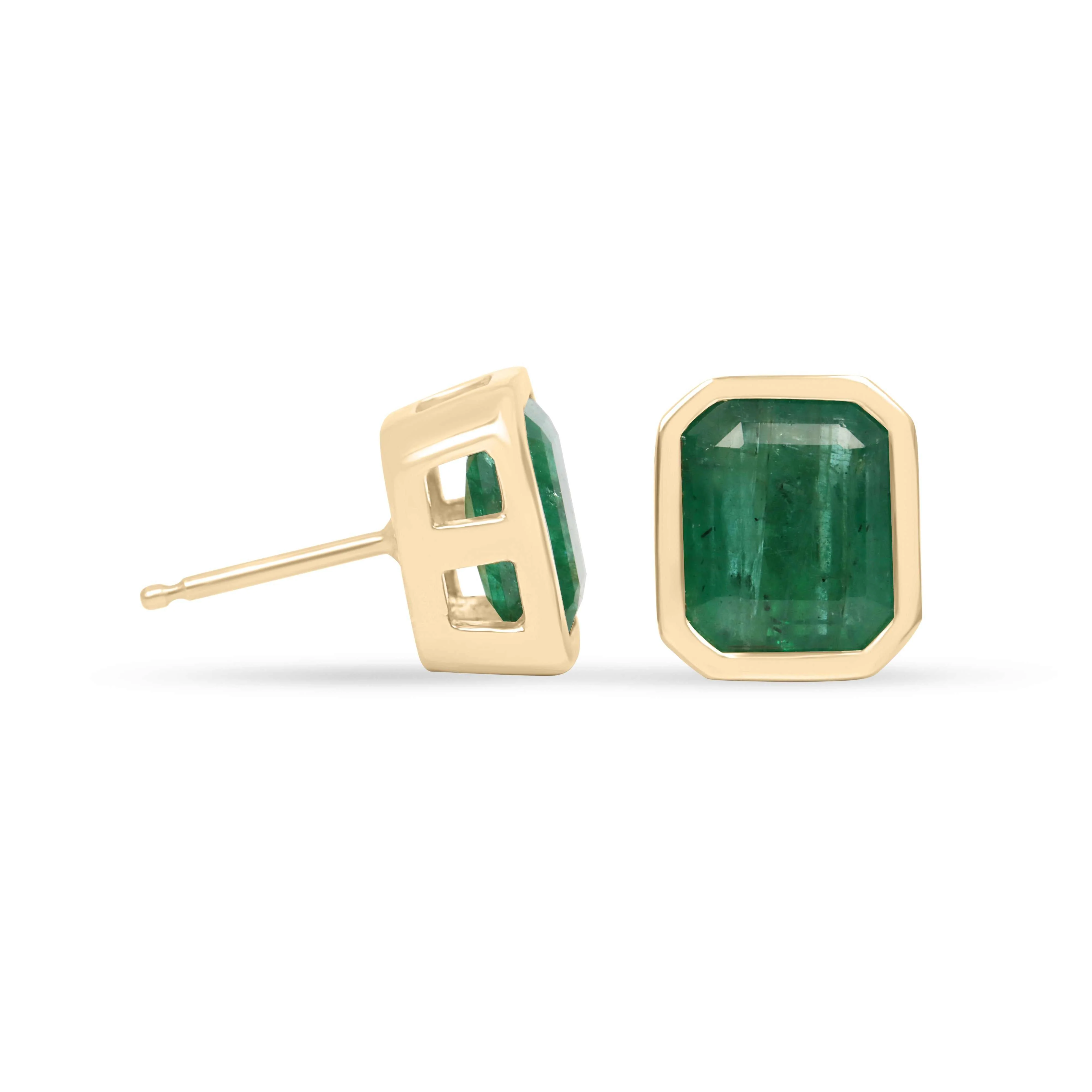 4.56tcw Emerald Cut Emerald Bezel Studs 18K - Image 2