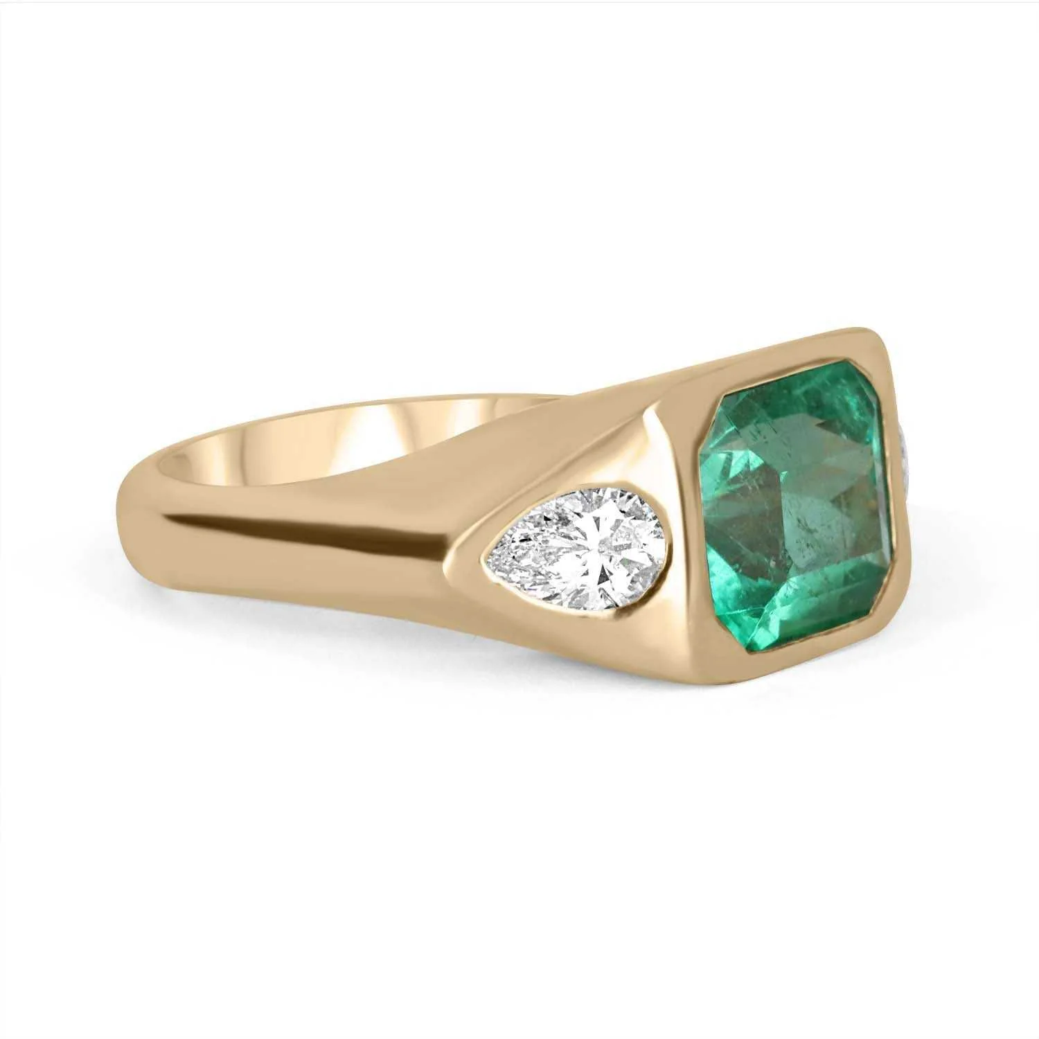 4.62tcw AAA Emerald Cut Emerald & VVS Pear Cut Diamond Gypsy Three Stone Ring 18K - Image 2