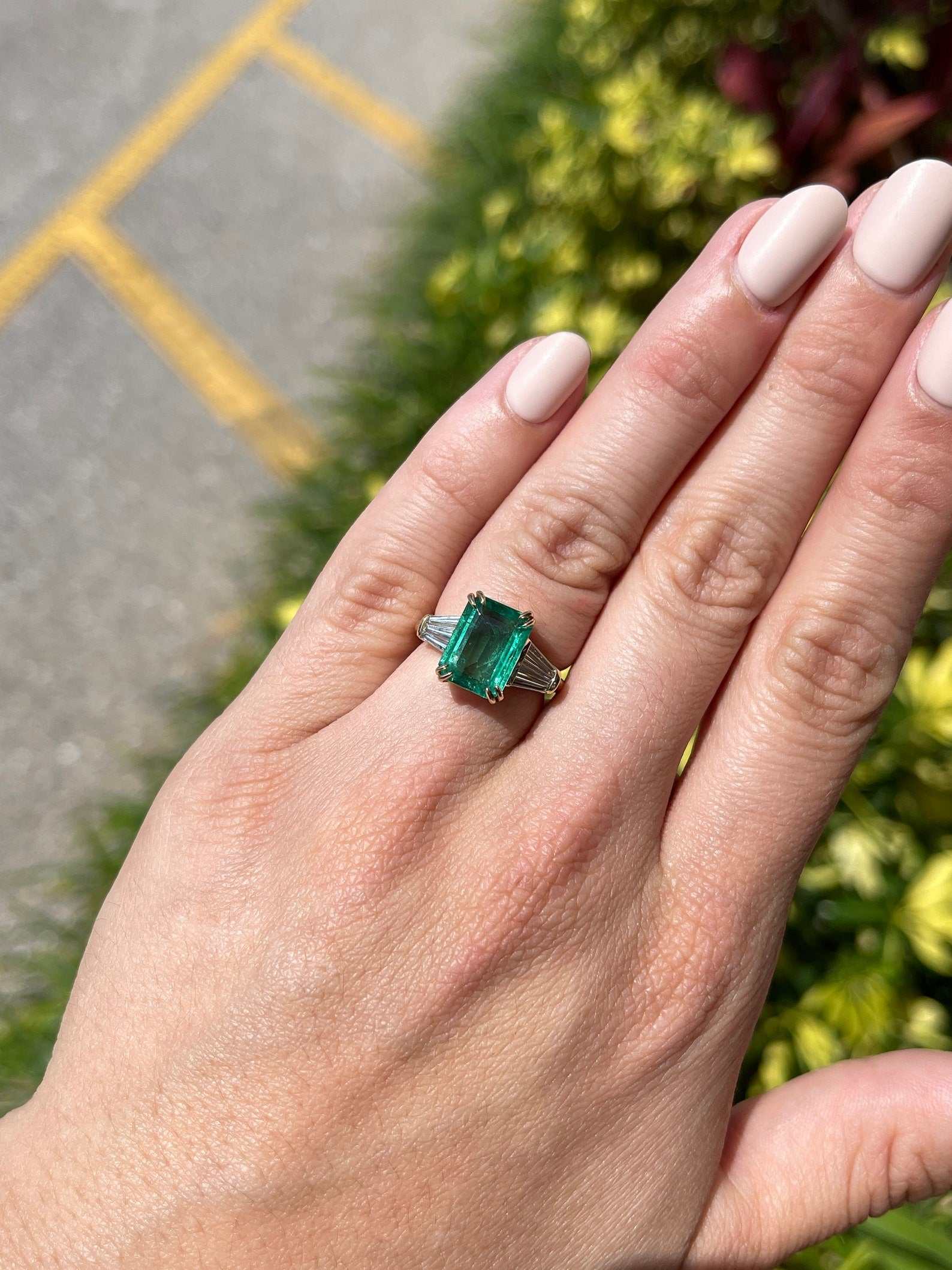 4.76tcw Emerald Cut Emerald & Tapered Baguette Diamond 18K - Image 3