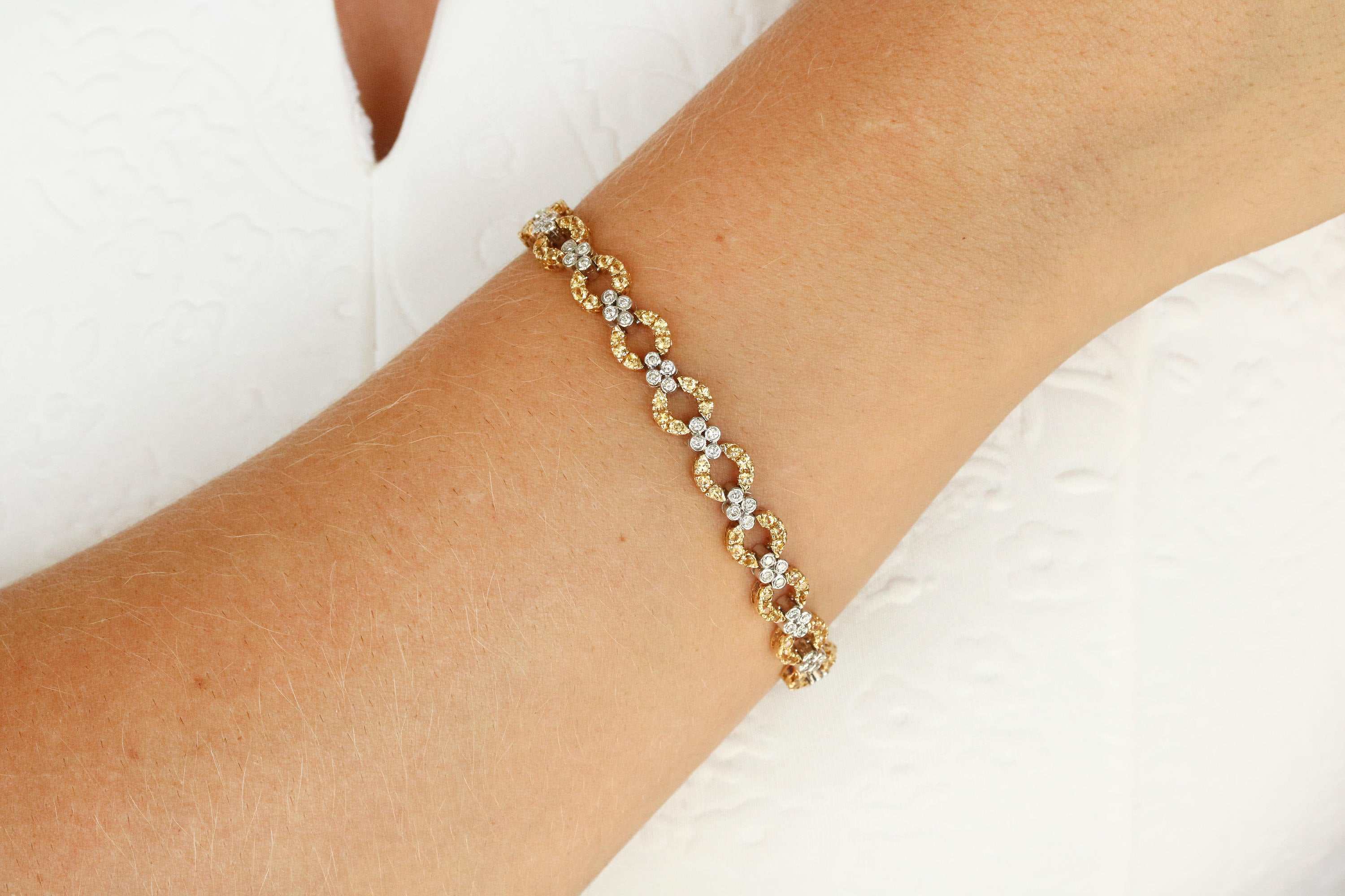 4.94tcw Yellow Sapphire & Diamond Tennis Bracelet Two Toned Gold 18K - Image 3