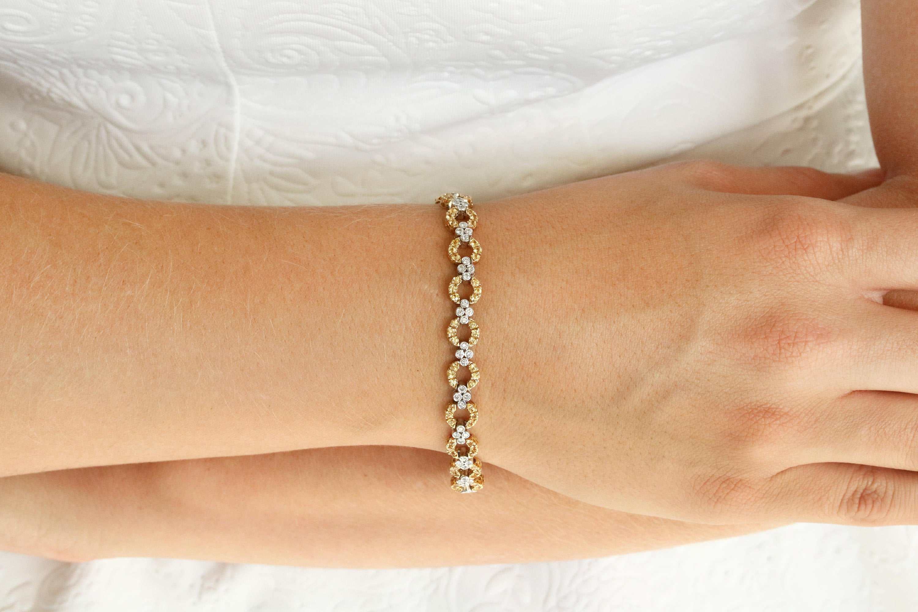 4.94tcw Yellow Sapphire & Diamond Tennis Bracelet Two Toned Gold 18K - Image 4