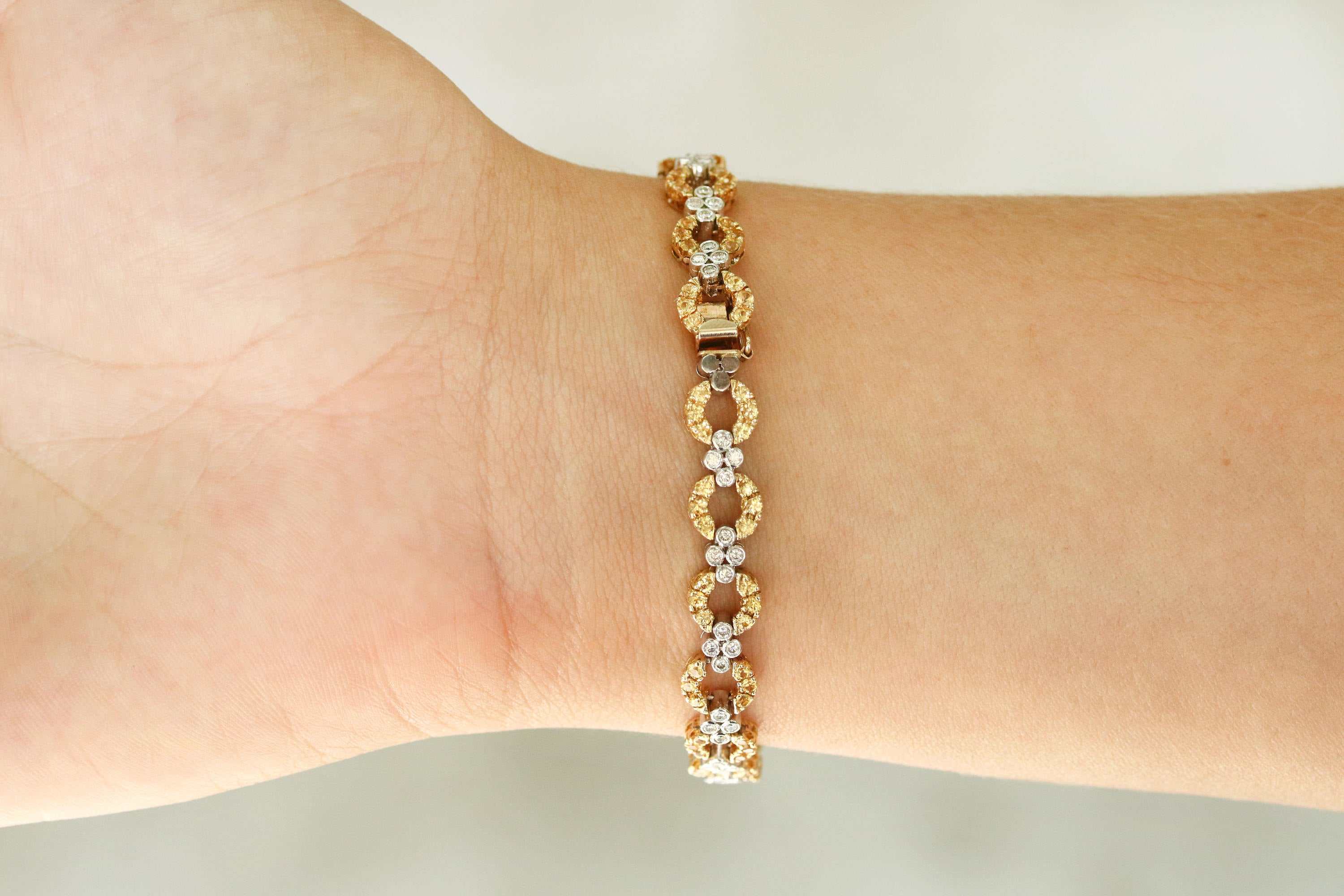 4.94tcw Yellow Sapphire & Diamond Tennis Bracelet Two Toned Gold 18K - Image 5