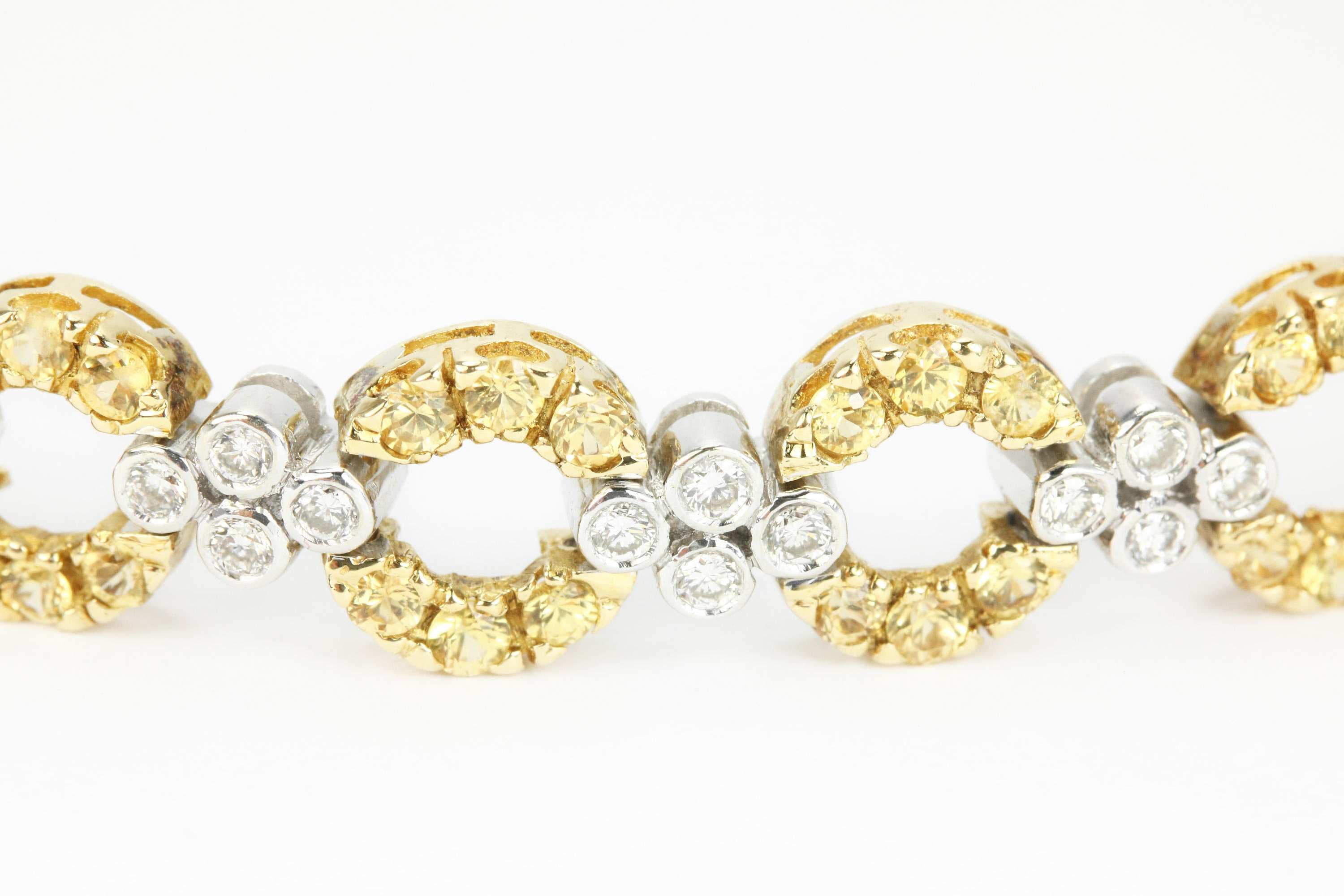 4.94tcw Yellow Sapphire & Diamond Tennis Bracelet Two Toned Gold 18K - Image 6