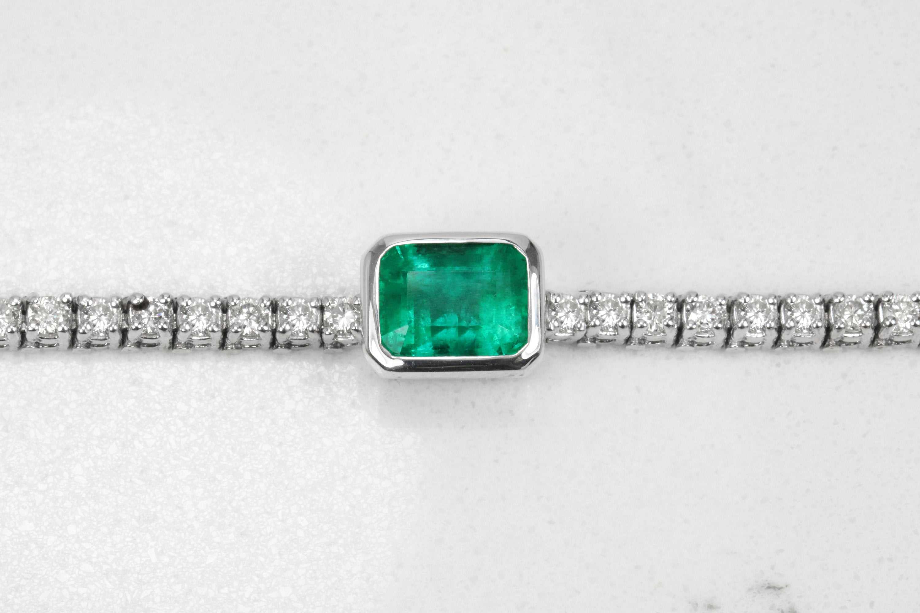 5.0tcw Emerald & Diamond Link Tennis Bracelet White 14K - Image 3