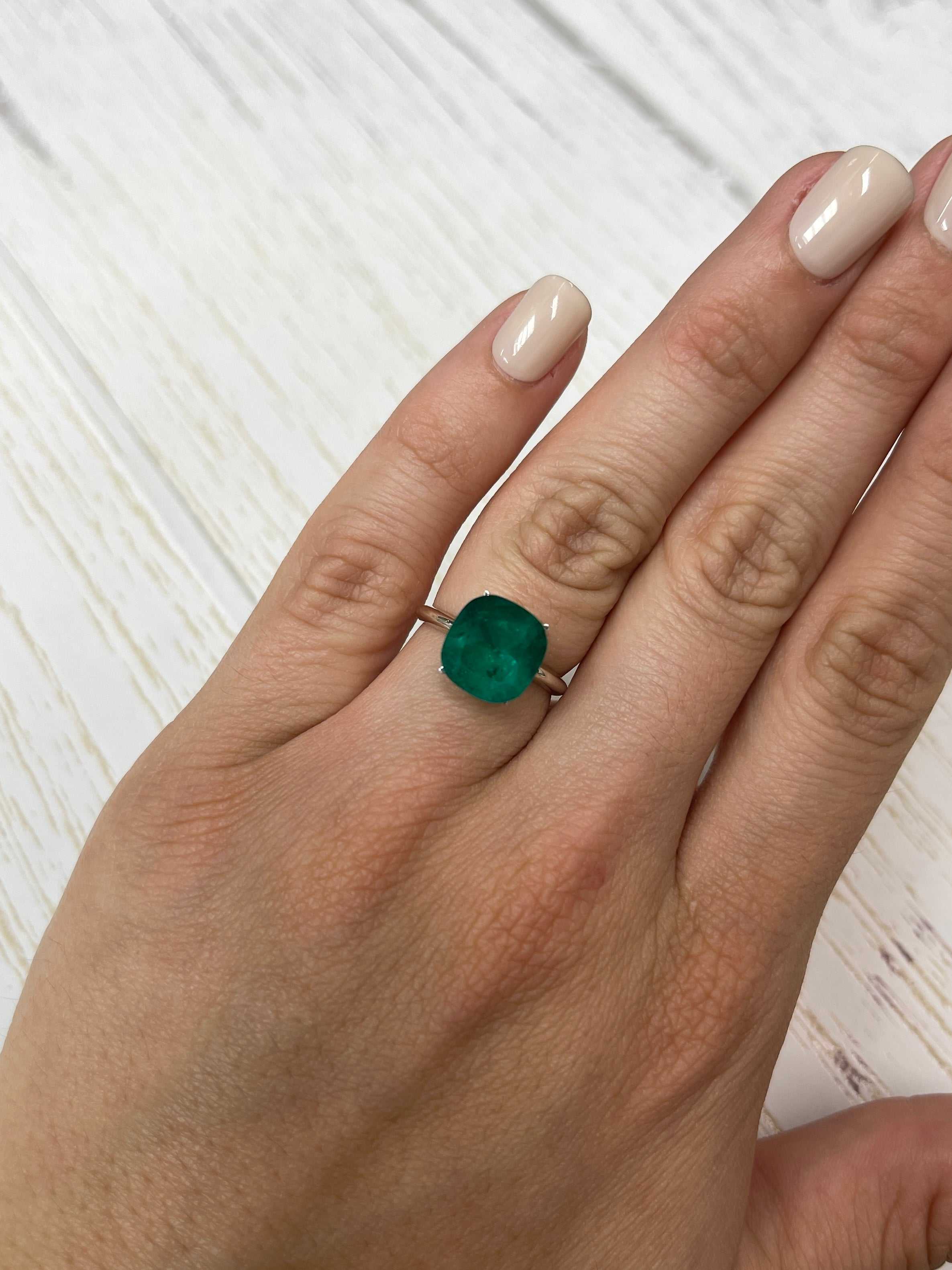 5.39 Carat Minor to Moderate Oil Intense Muzo Green Natural Loose Colombian Emerald-Cushion Cut - Image 7