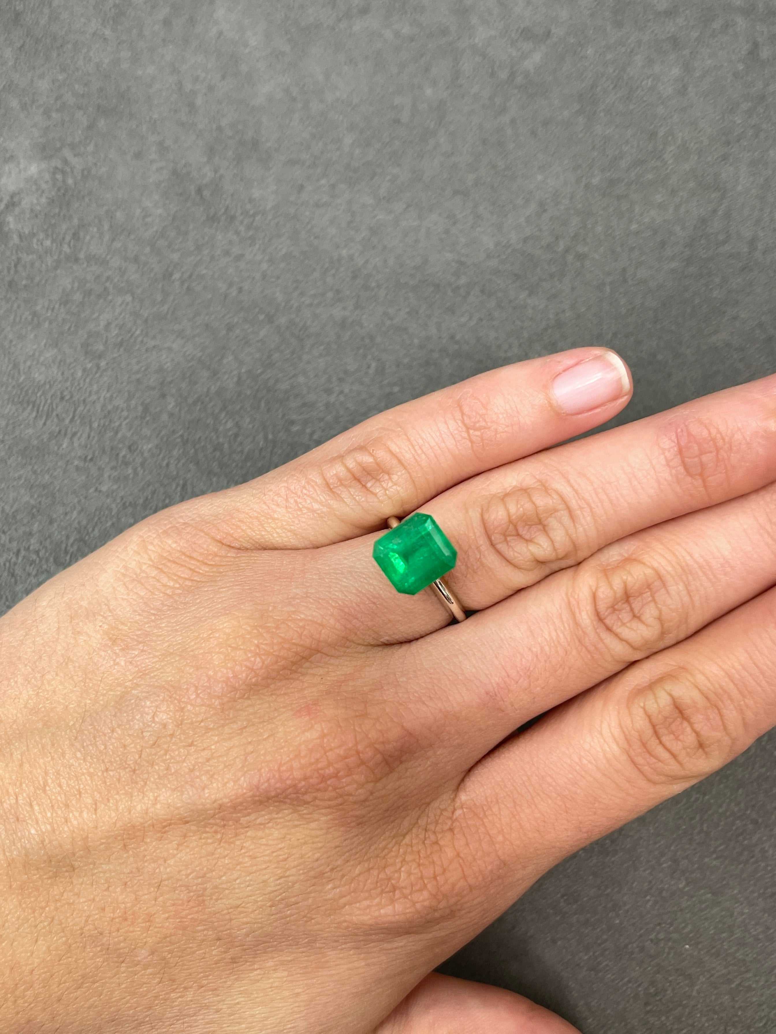 5.70 Carat Intense Yellowish Green Natural Loose Colombian Emerald-Chunky Emerald Cut - Image 6