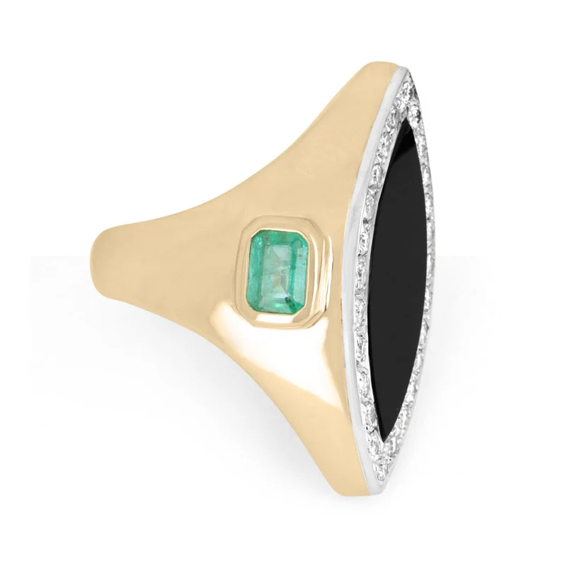 6.18tcw 14K Colombian Emerald Marquise Cut Halo Onyx Diamond Cocktail Statement Ring - Image 2