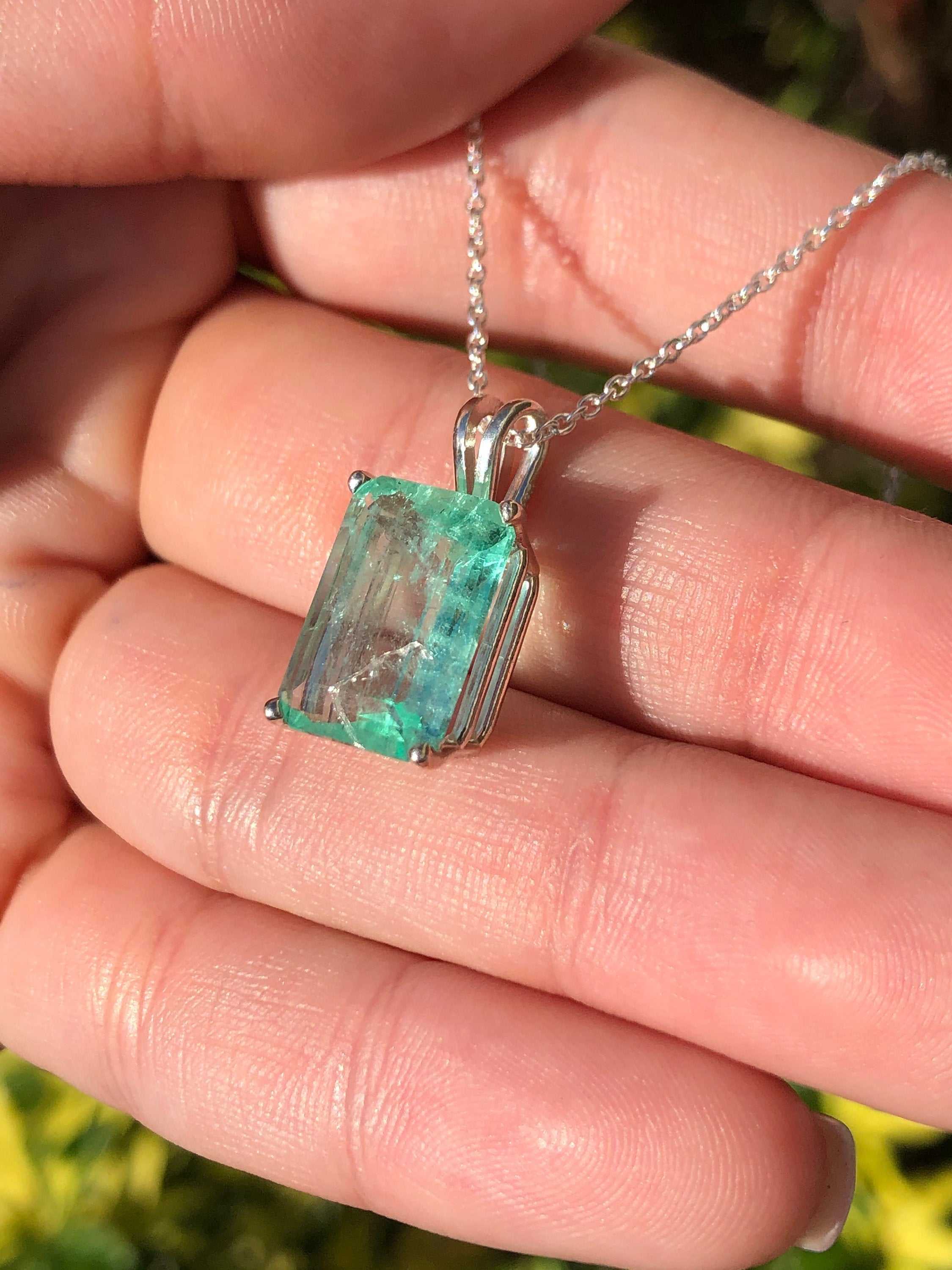 6.59 Carats Large Natural Colombian Emerald Pendant Sterling Silver 18" Neck - Image 4