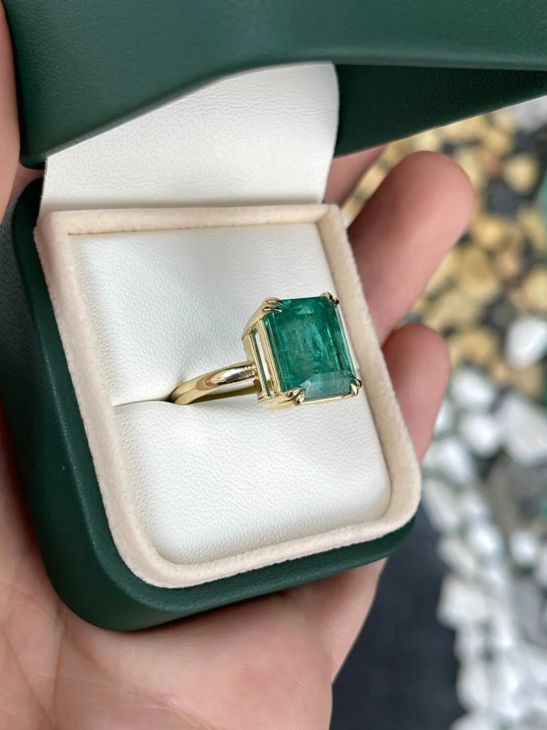 7.90ct 18K Large Emerald Cut Double Claw Prong Solitaire Right Hand Ring - Image 8