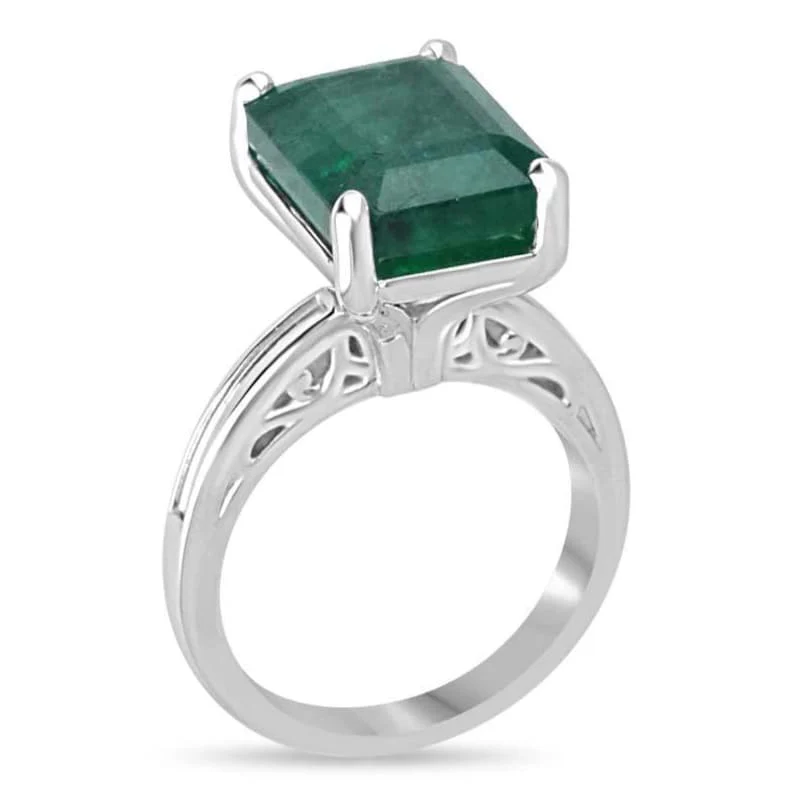 9.16ct Massive Deep Green Emerald Cathedral Sculpted Solitaire Ring 14K White Gold - Image 2