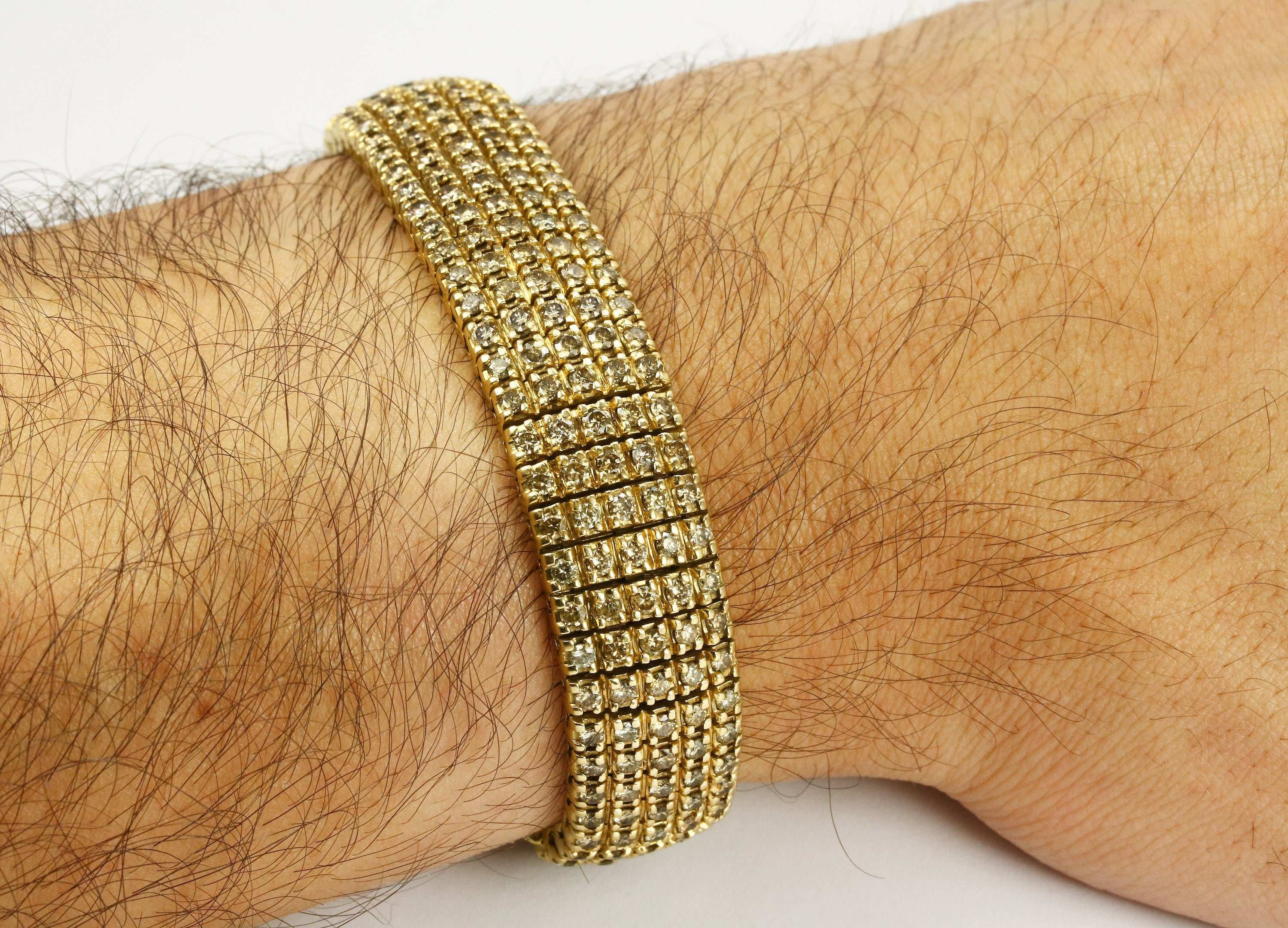 9.57tcw 44.8 Grams Heavy 5 Diamond Row Champagne Diamond Bracelet - Image 3