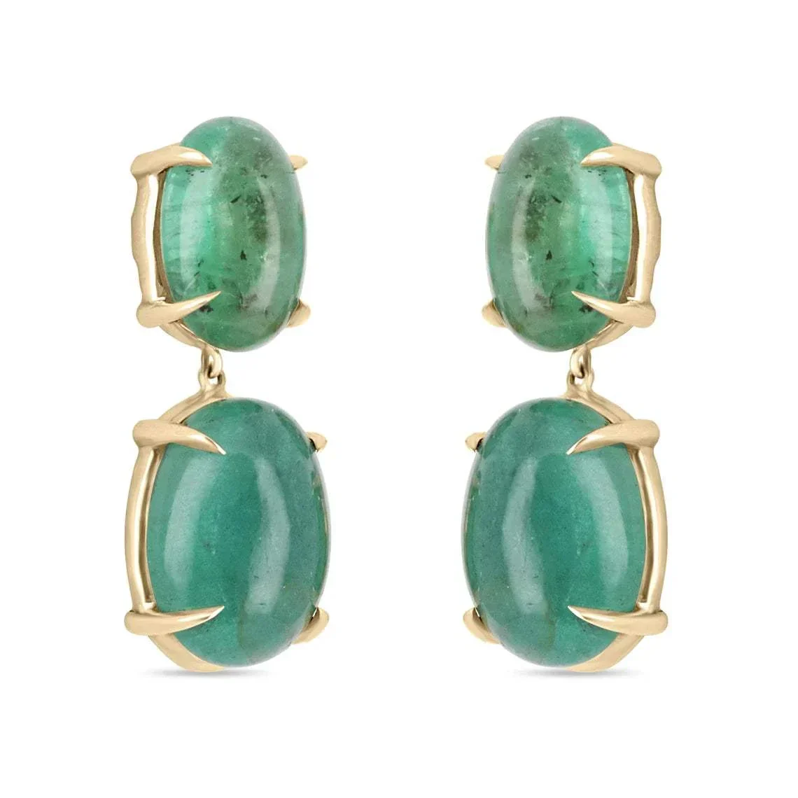 As Seen on Instagram: 28.80tcw Large Heirloom Natural Cabochon Emerald Dangle Drop Earrings 14K - Image 2